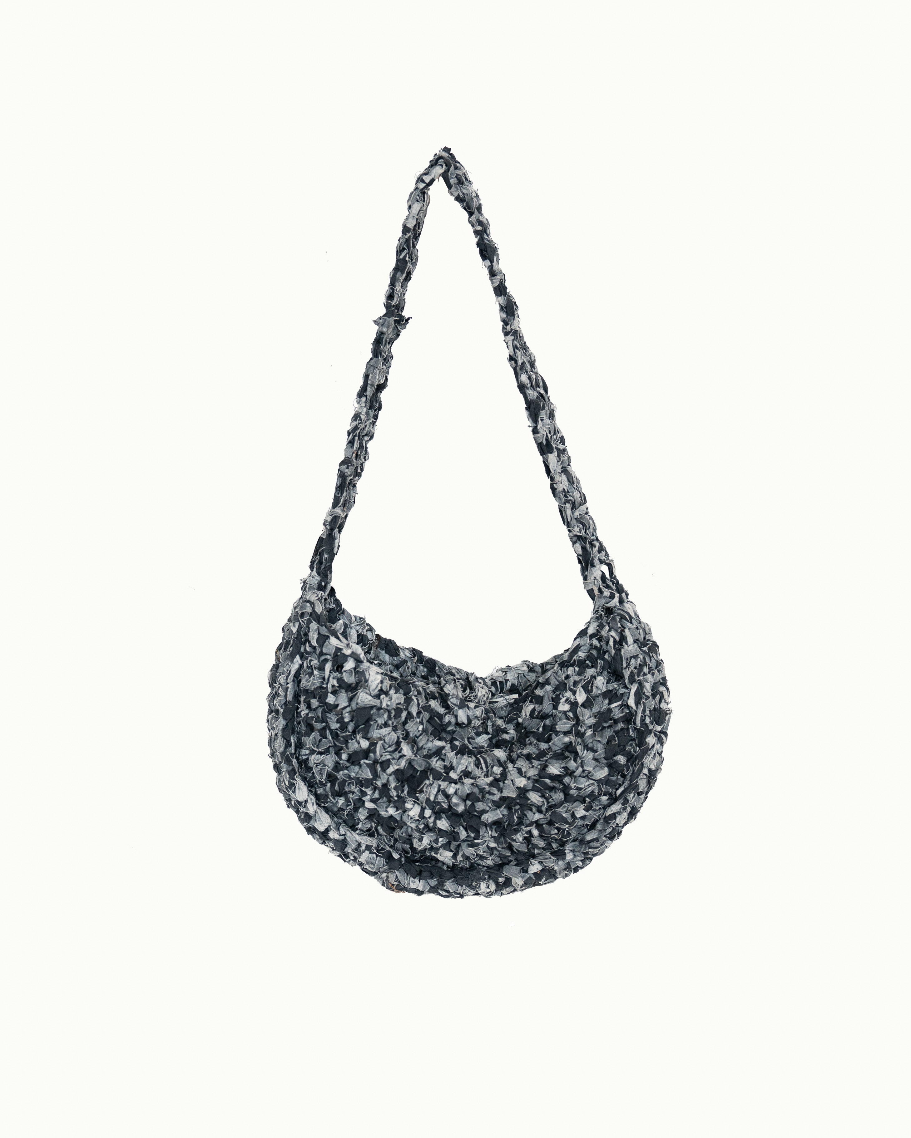 Half Moon Crochet Shoulder/ Crossbody Bag - Grey/ Black