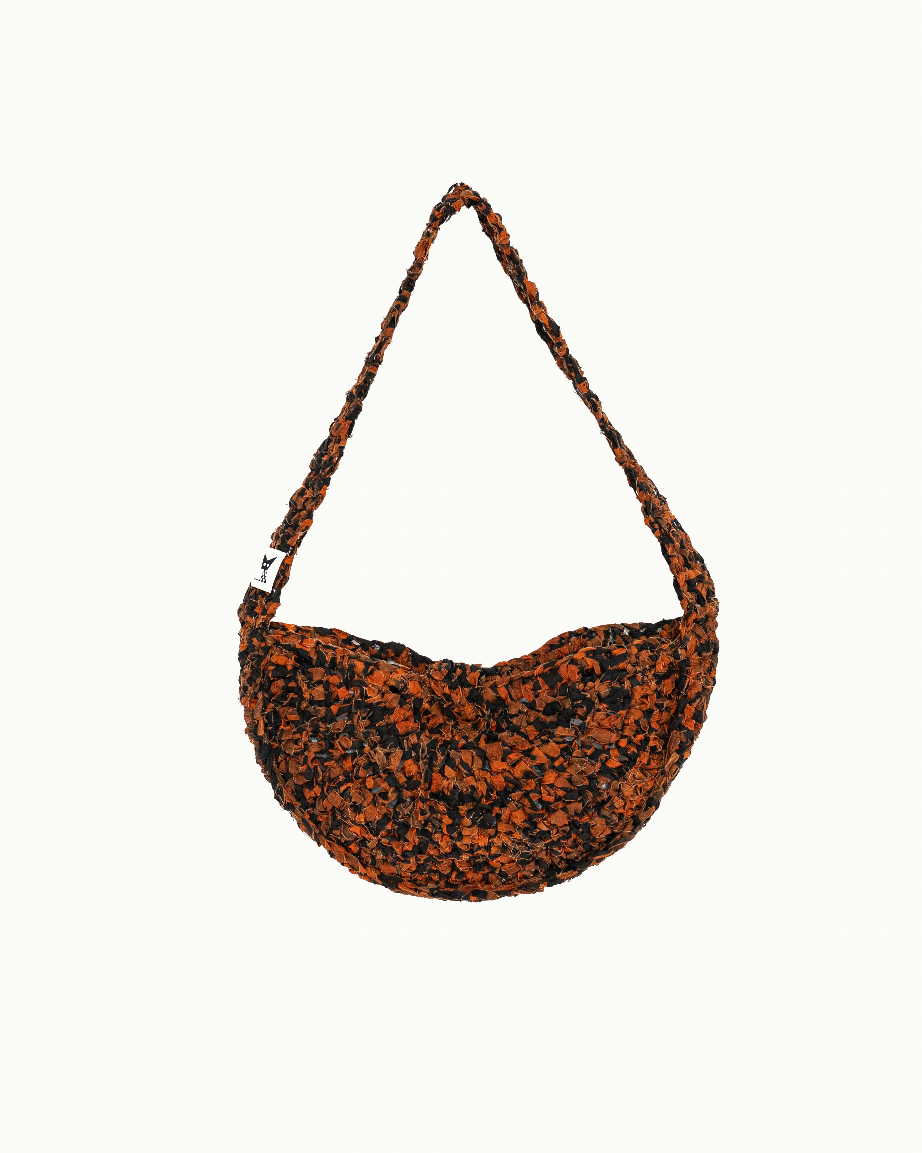 Half Moon Crochet Shoulder/ Crossbody Bag - Orange/ Black