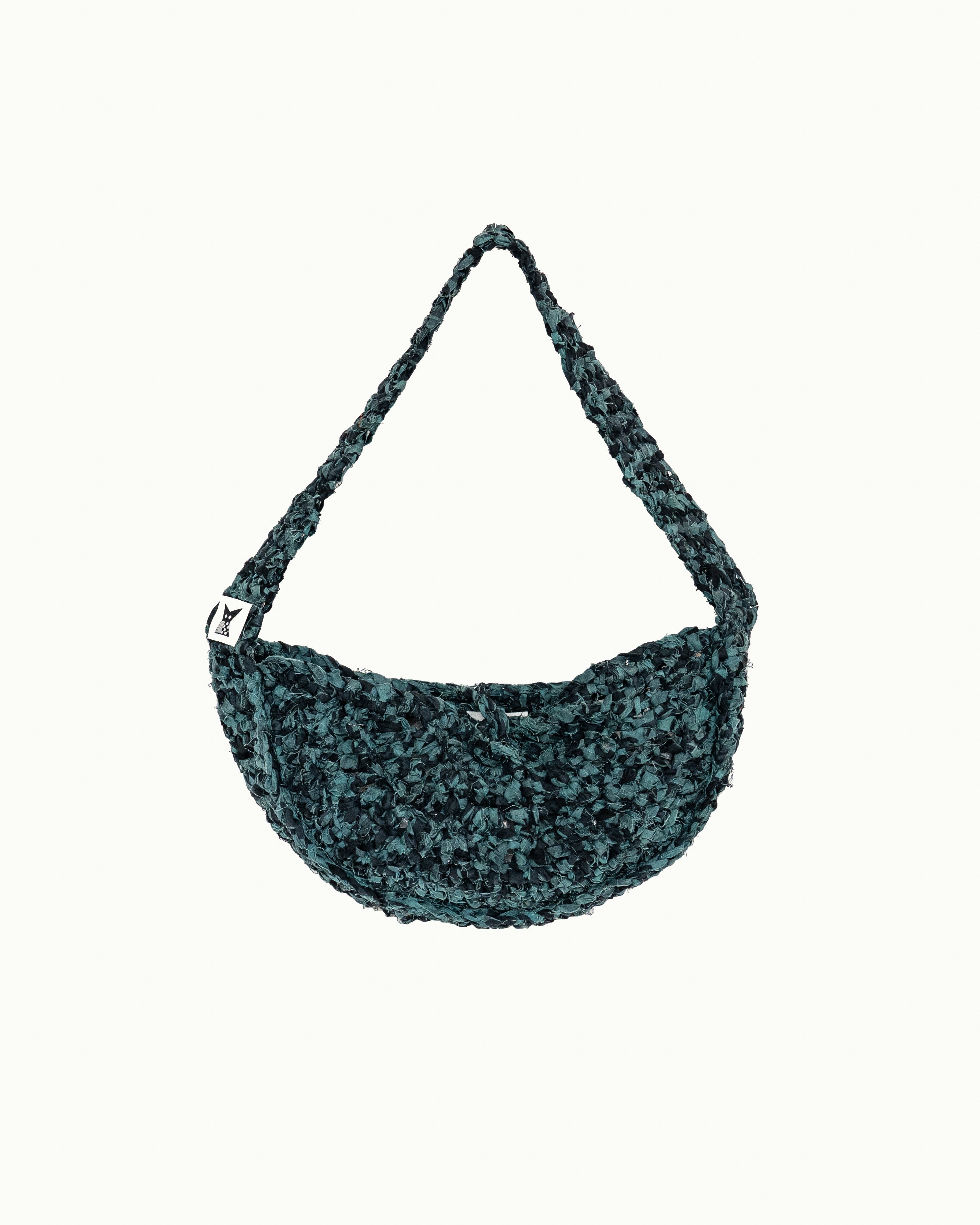Half Moon Crochet Shoulder/ Crossbody Bag - Teal/ Black