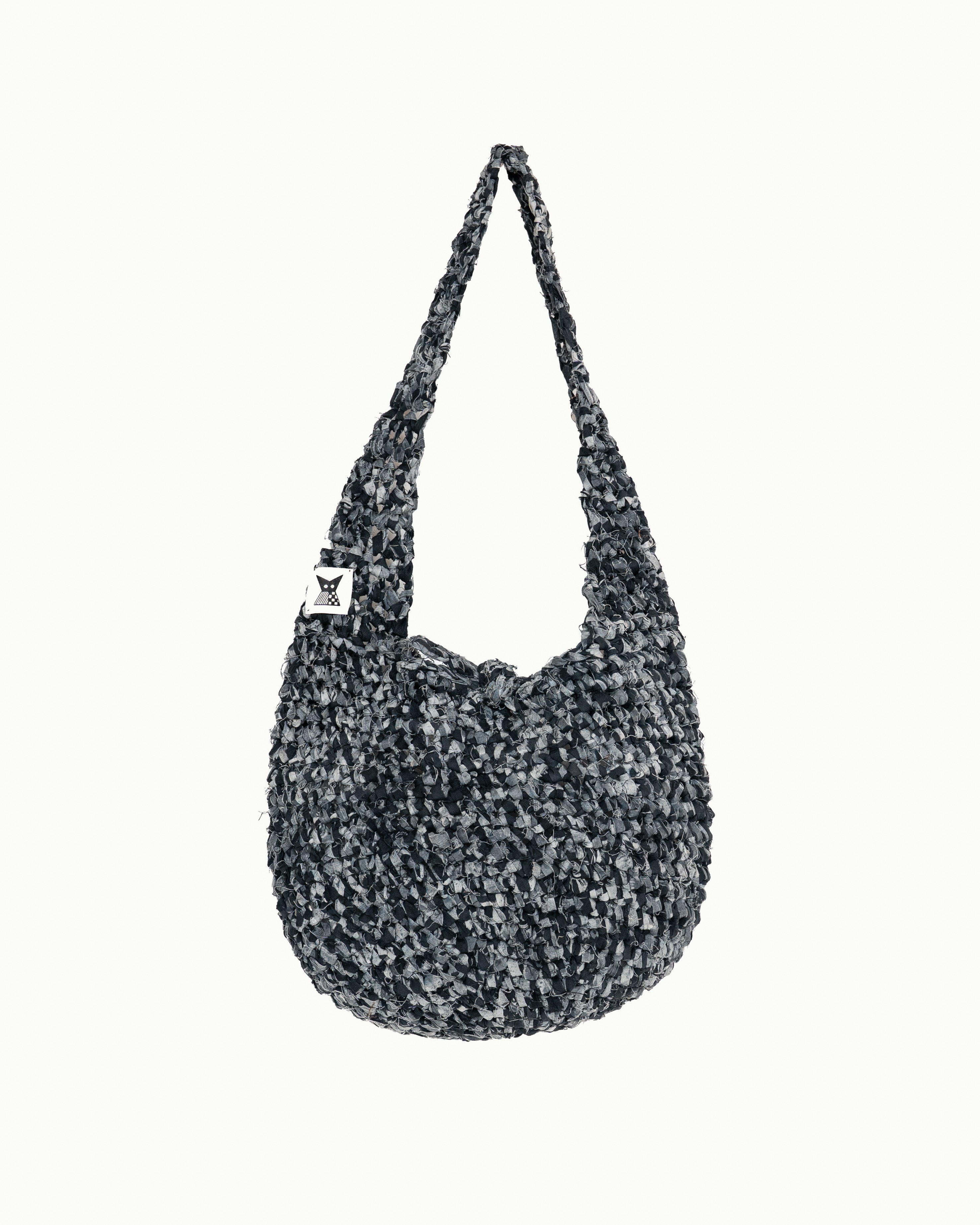 Crochet Shoulder/ Crossbody Bag - Medium - Grey/ Black