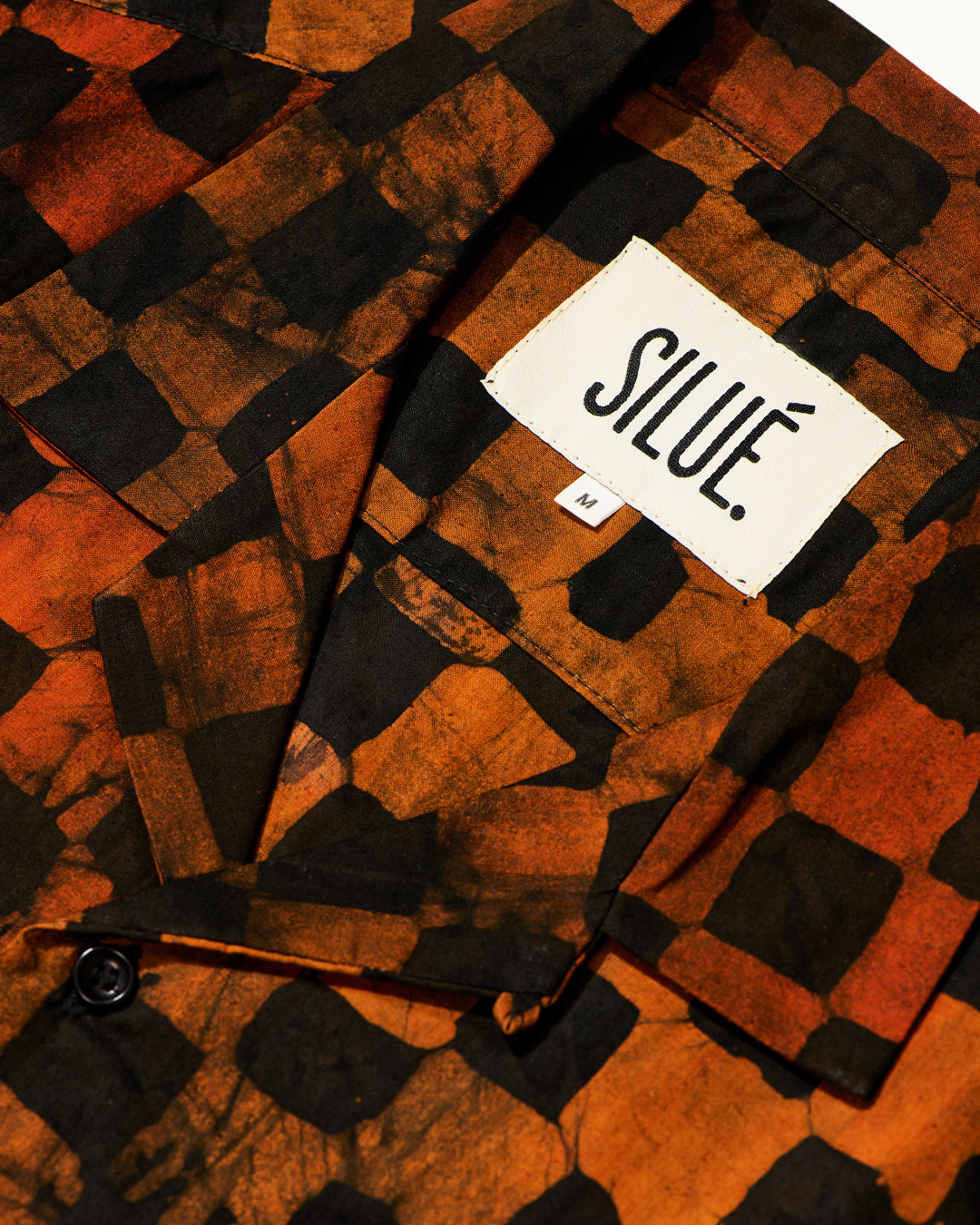 Batik Cuban Shirt - Orange/ Black Check