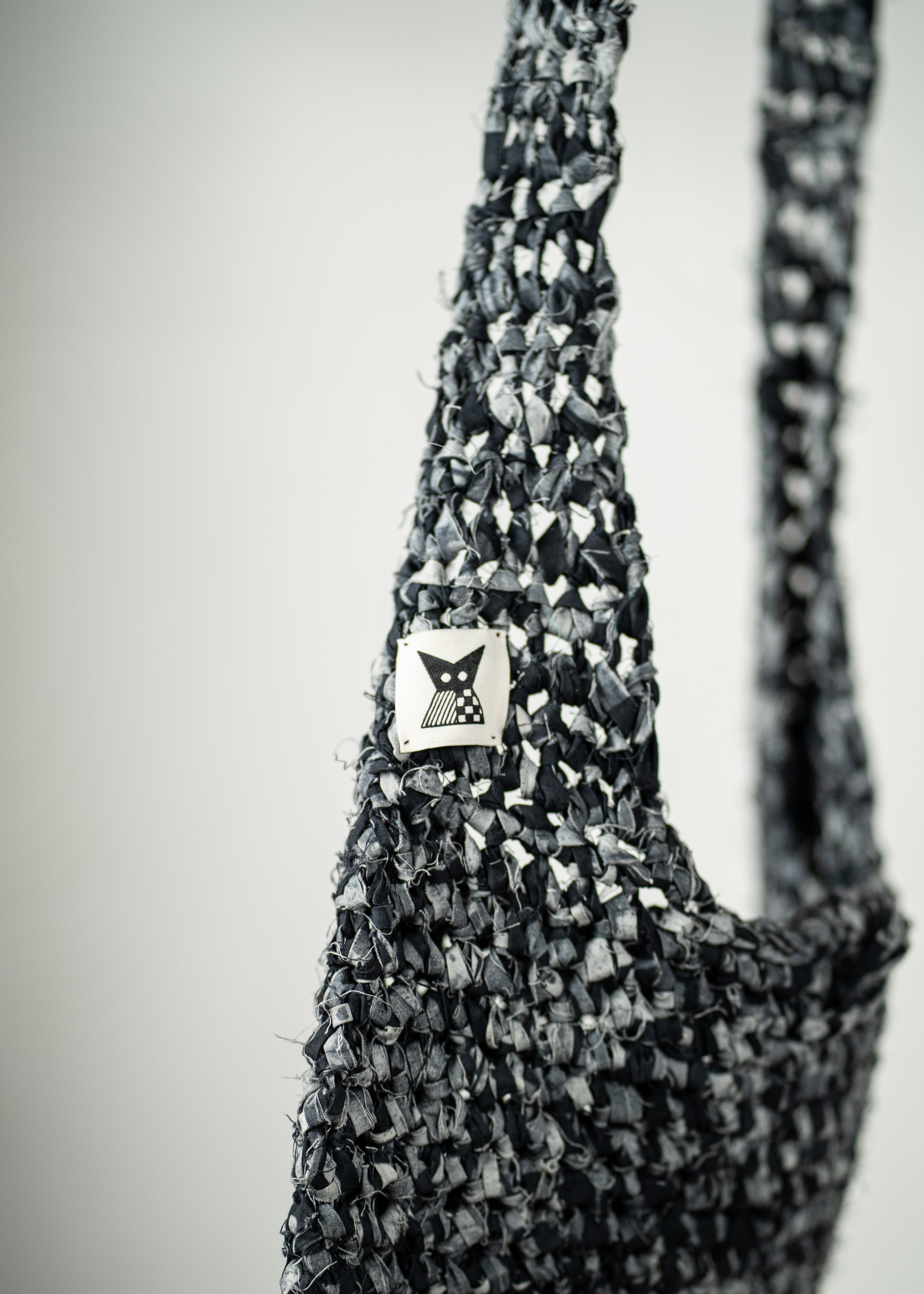 Crochet Shoulder/ Crossbody Bag - Medium - Grey/ Black