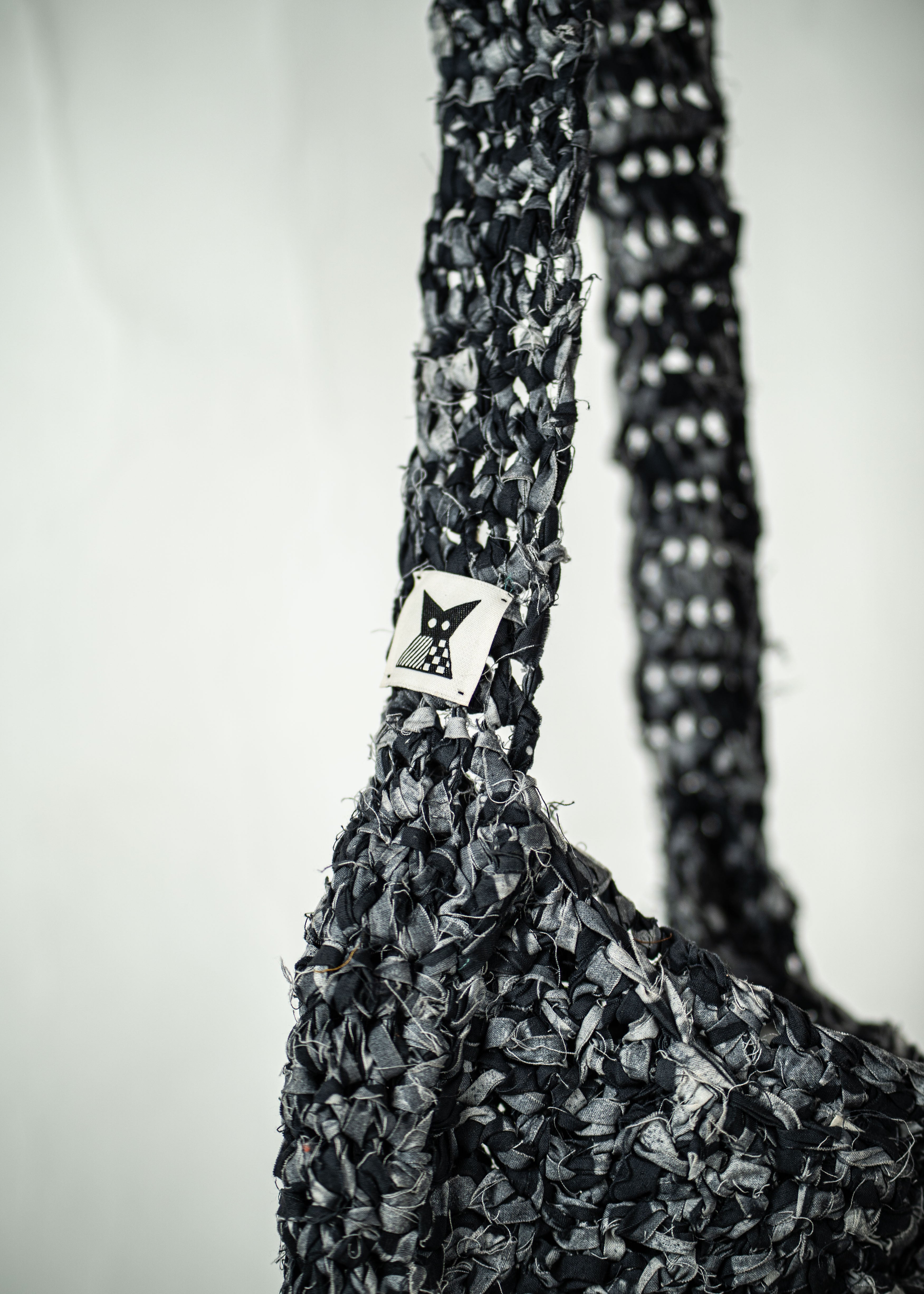 Half Moon Crochet Shoulder/ Crossbody Bag - Grey/ Black