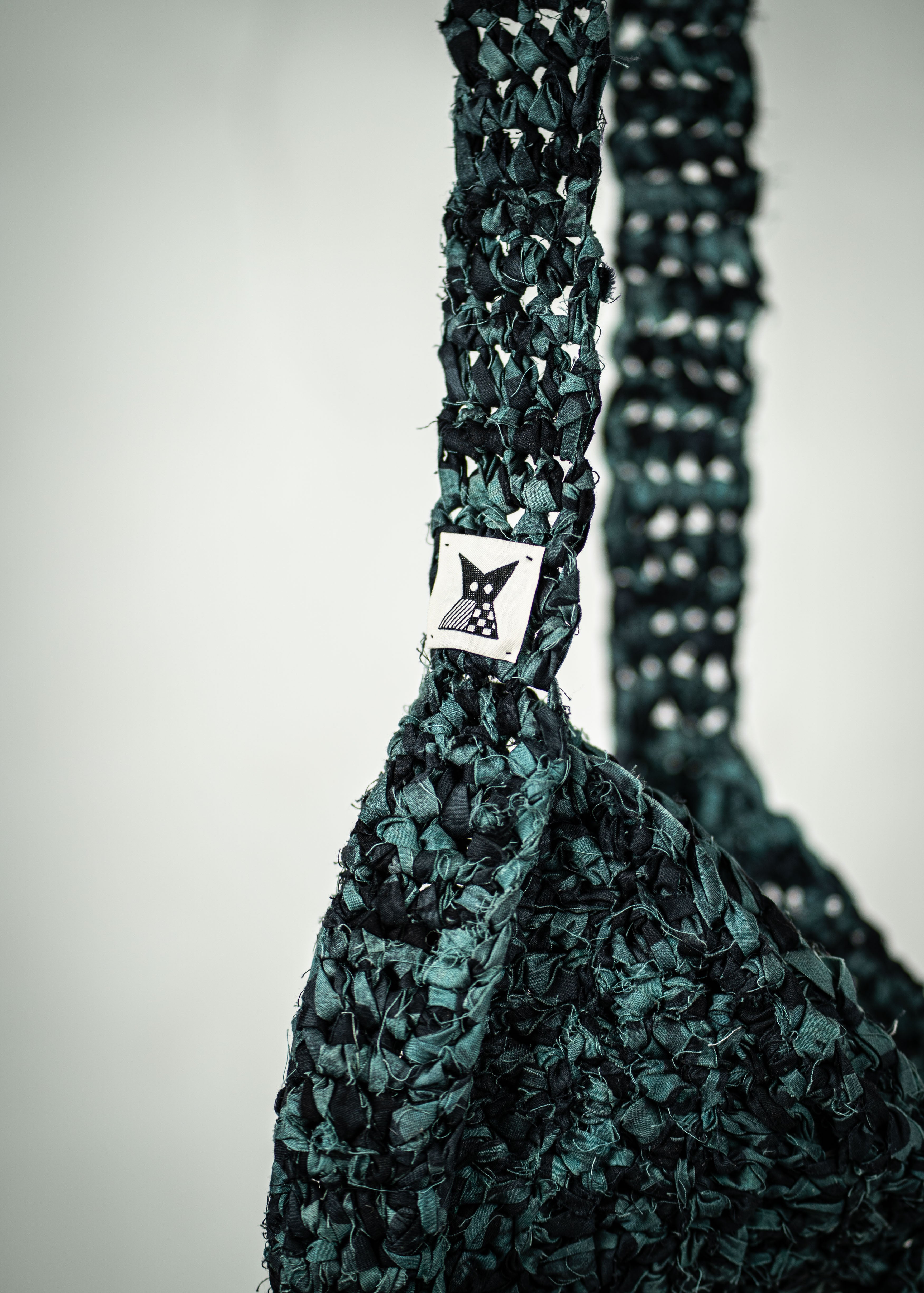 Half Moon Crochet Shoulder/ Crossbody Bag - Teal/ Black