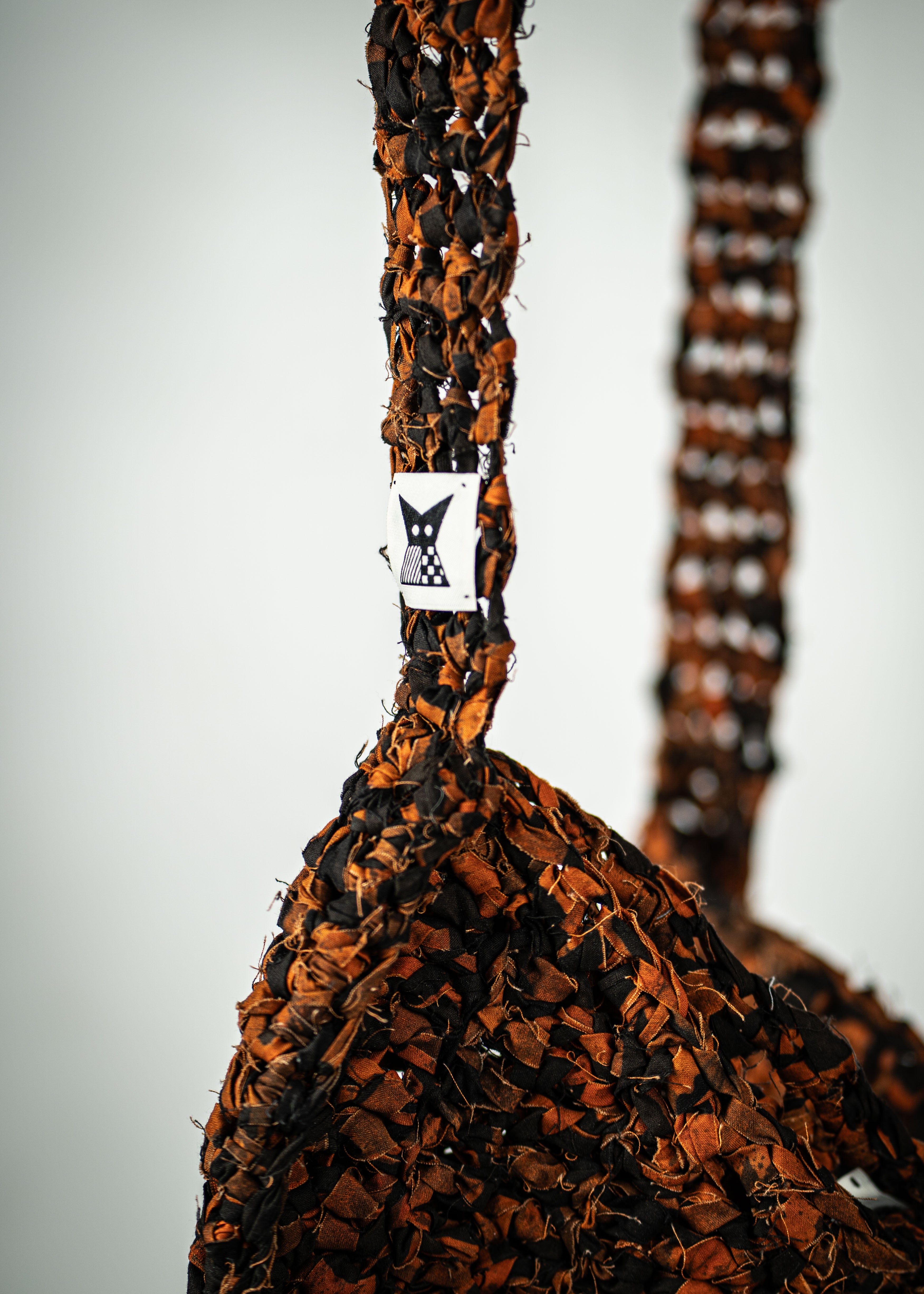 Half Moon Crochet Shoulder/ Crossbody Bag - Orange/ Black