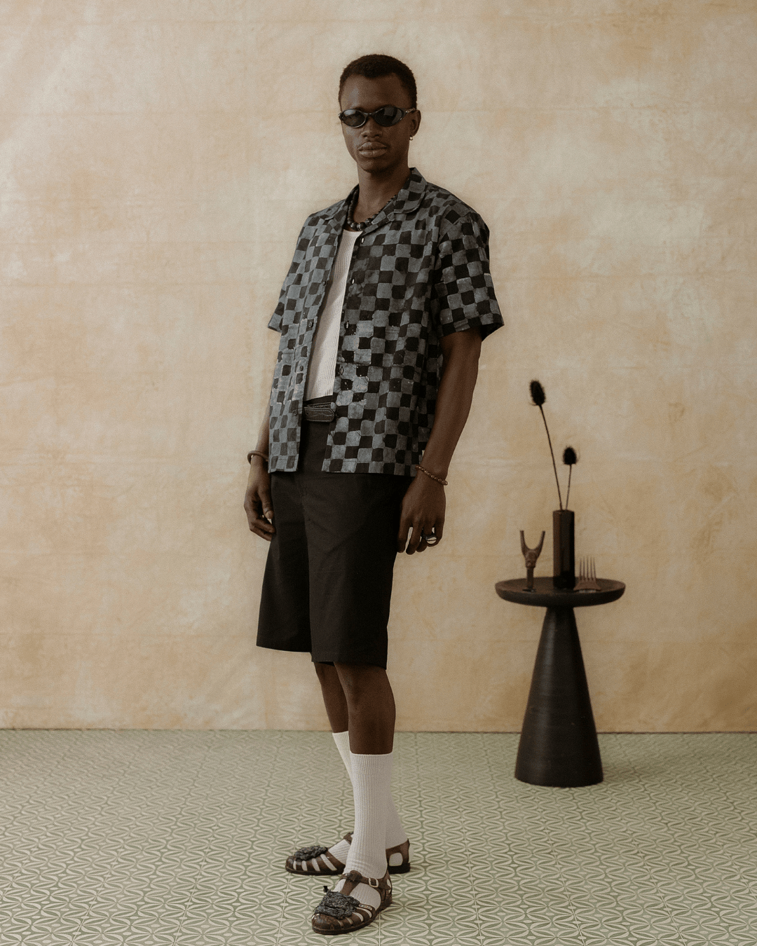 Batik Cuban Shirt - White/ Black Check