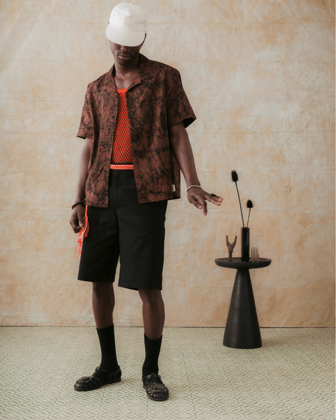 Batik Cuban Shirt - Brown/ Burgundy Black Marble