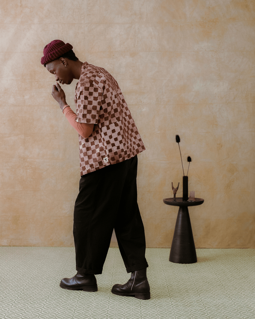 Batik Cuban Shirt - Brown Check