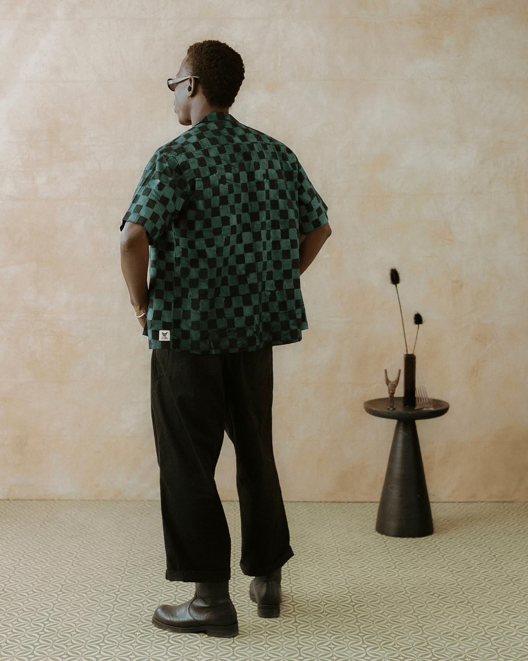 Batik Cuban Shirt - Teal/ Black Check