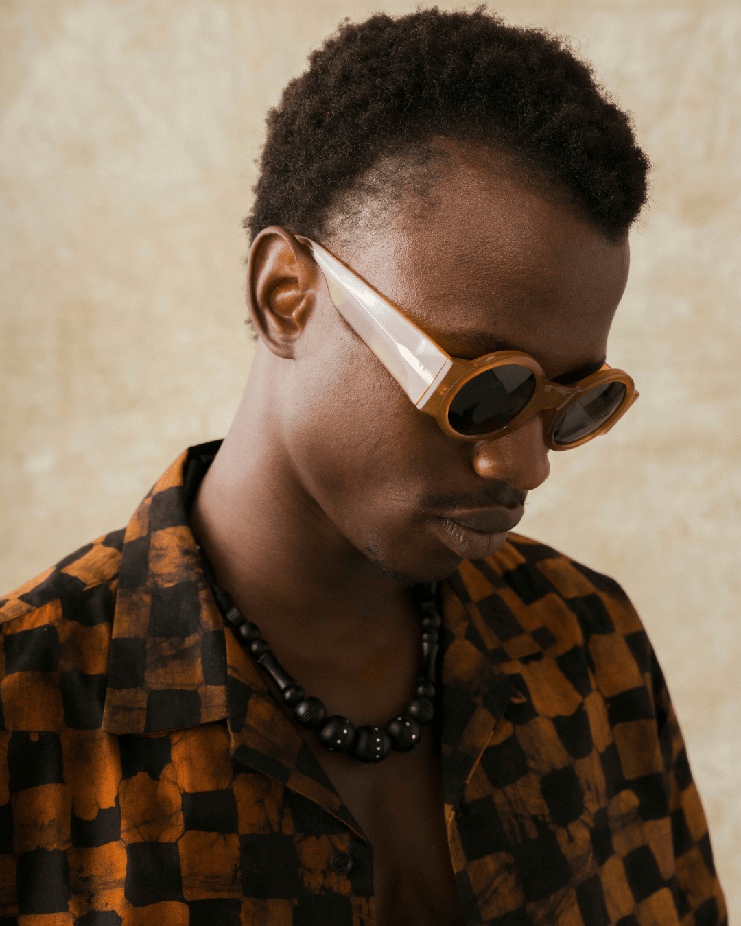 Batik Cuban Shirt - Orange/ Black Check