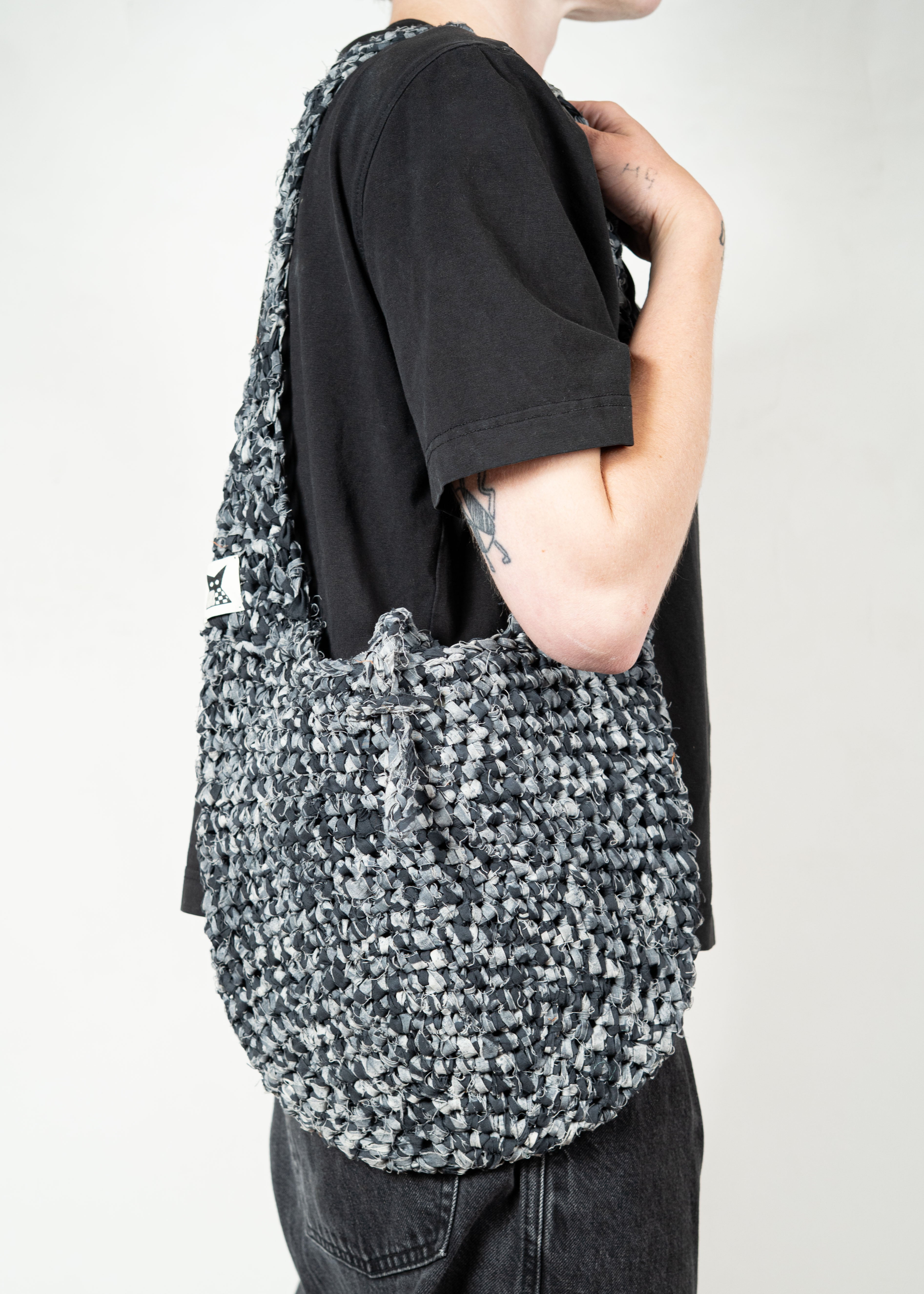 Crochet Shoulder/ Crossbody Bag - Medium - Grey/ Black