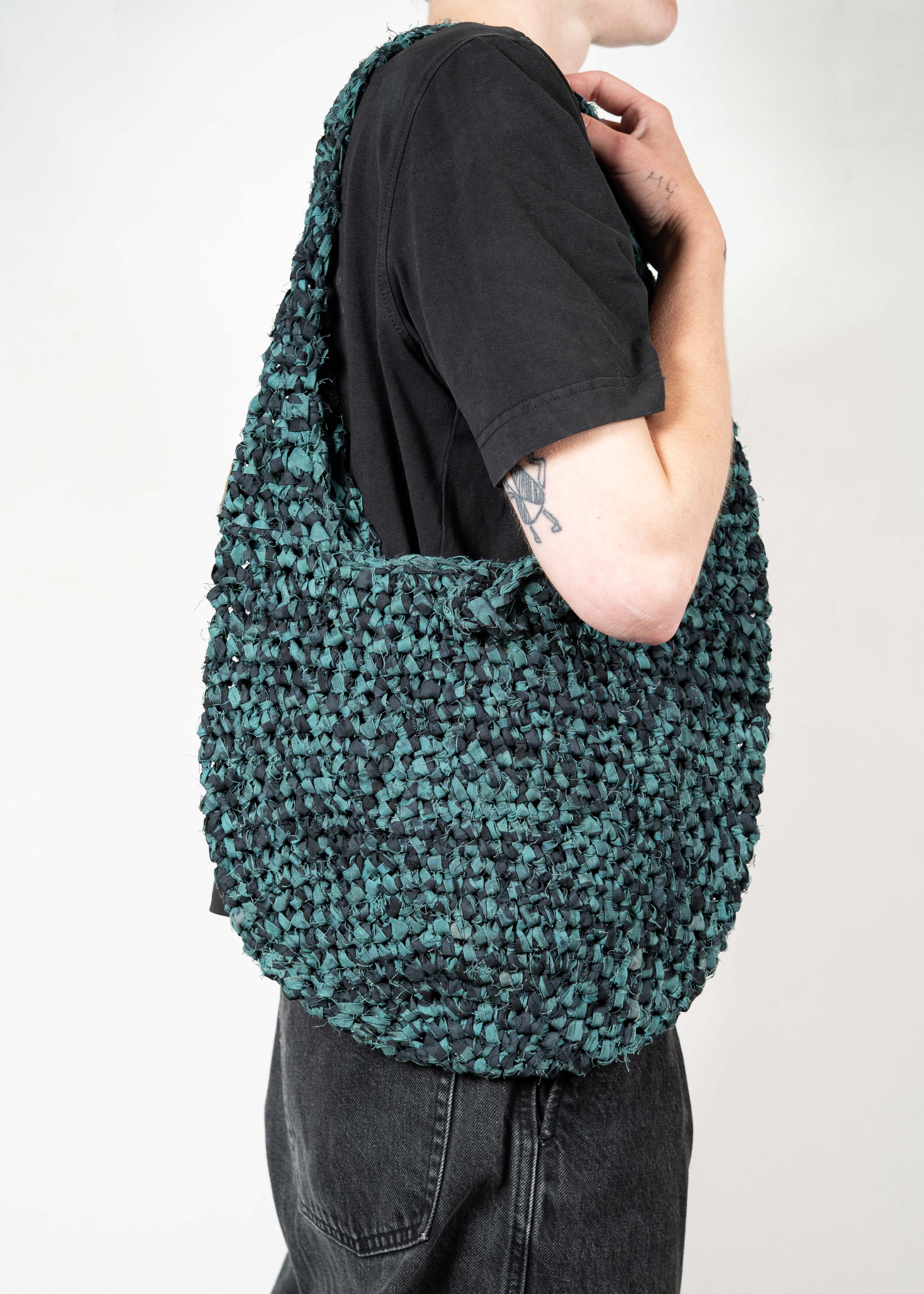 Crochet Shoulder/ Crossbody Bag - Medium - Teal/ Black