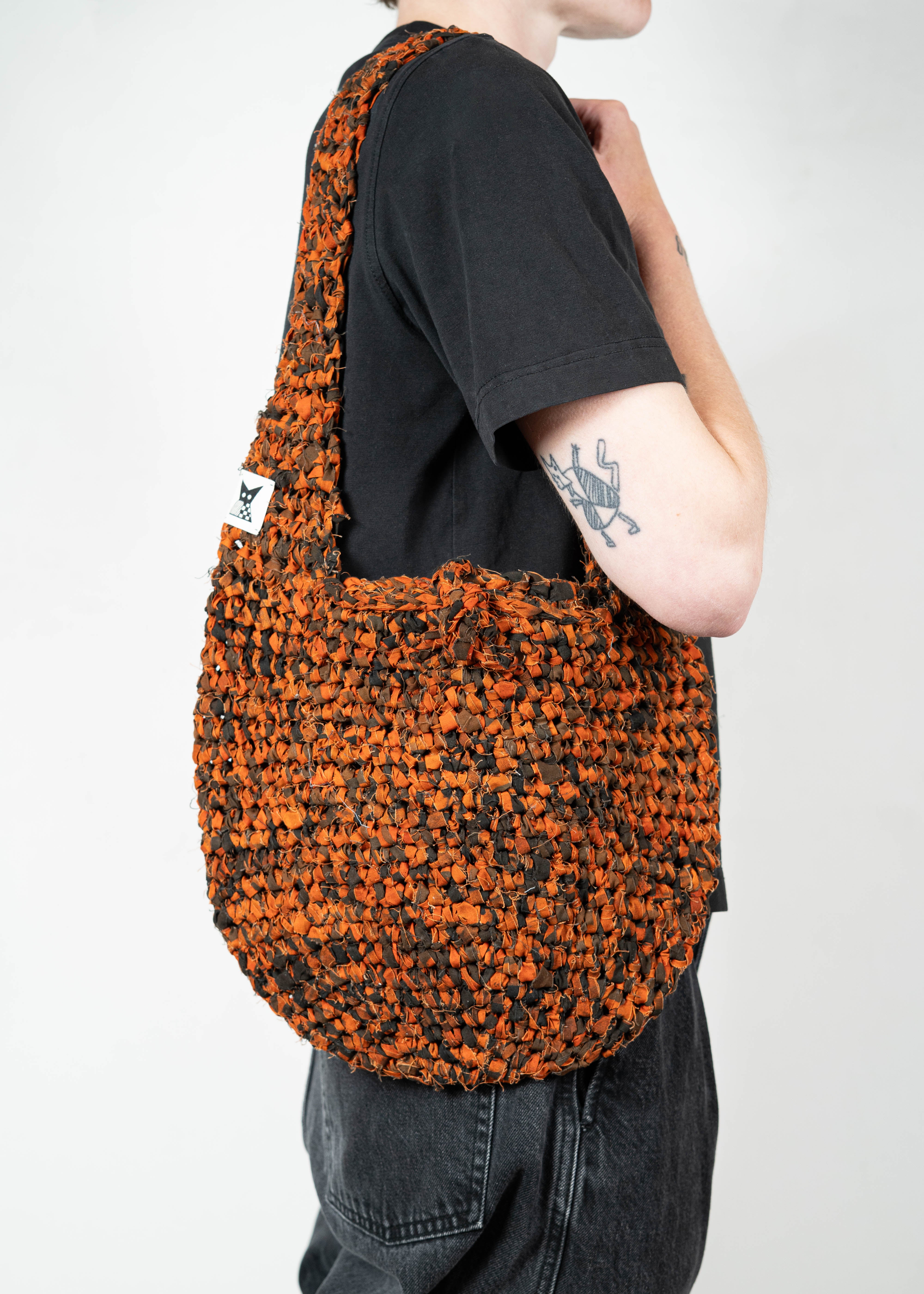 Crochet Shoulder/ Crossbody Bag - Medium - Orange/ Black