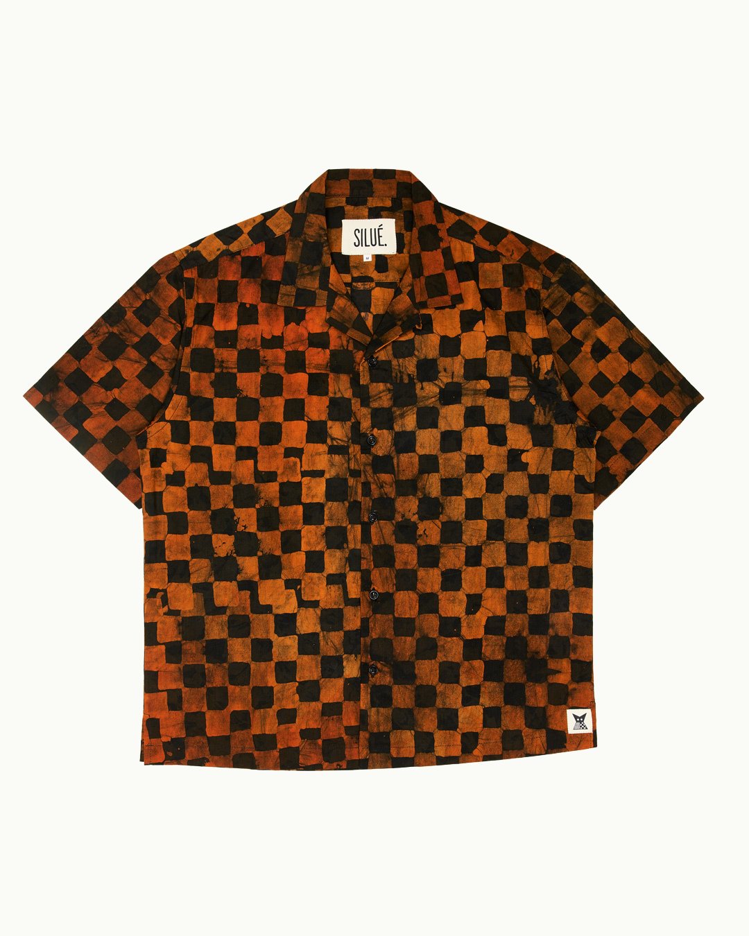 Batik Cuban Shirt - Orange/ Black Check