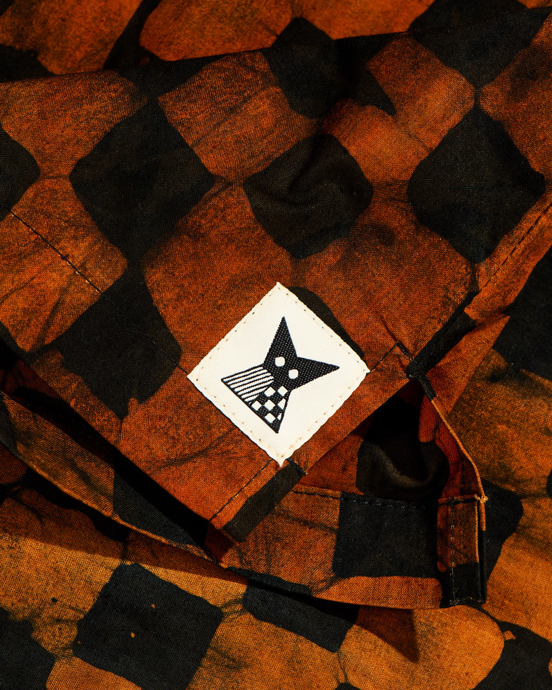 Batik Cuban Shirt - Orange/ Black Check