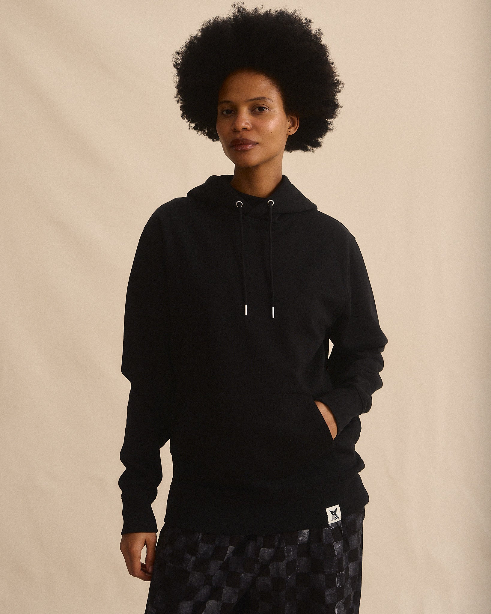 Batik Back Patch Hoodie -  Black w/ Black/ Grey Check