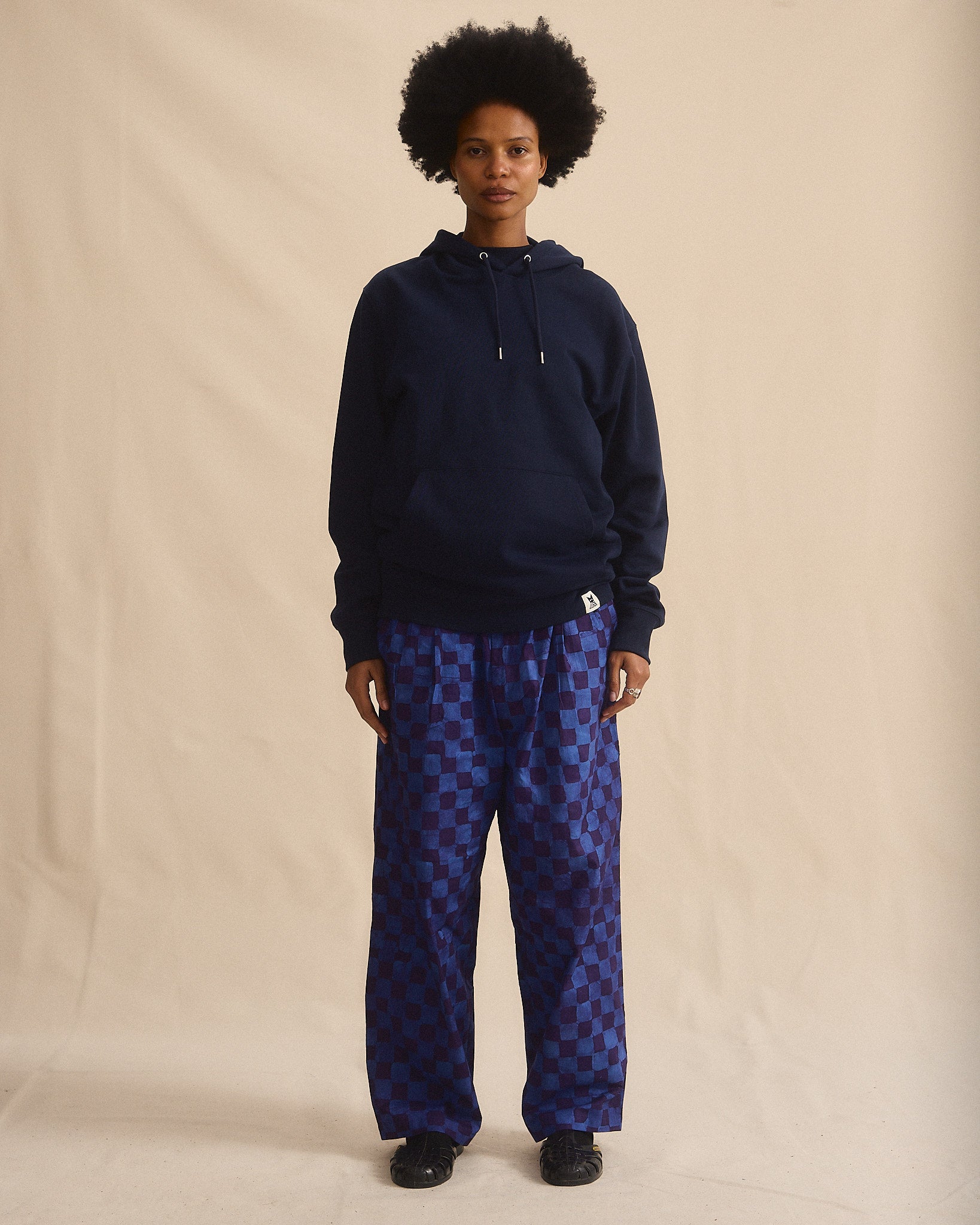 Batik Back Patch Hoodie - French Blue w/ Blue/Purple Check