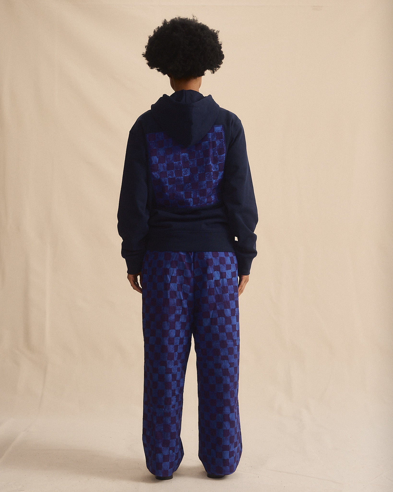 Batik Back Patch Hoodie - French Blue w/ Blue/Purple Check