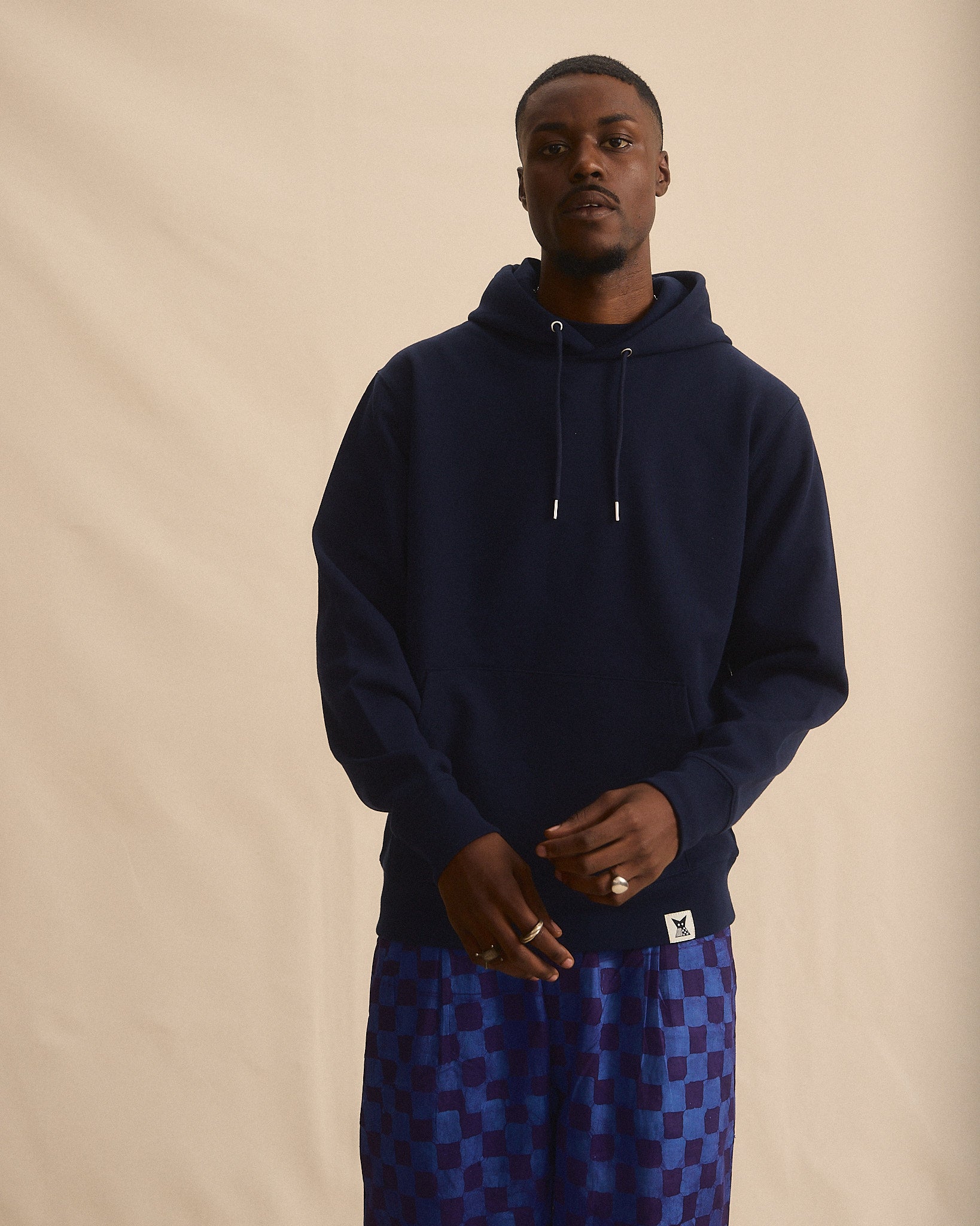 Batik Back Patch Hoodie - French Blue w/ Blue/Purple Check