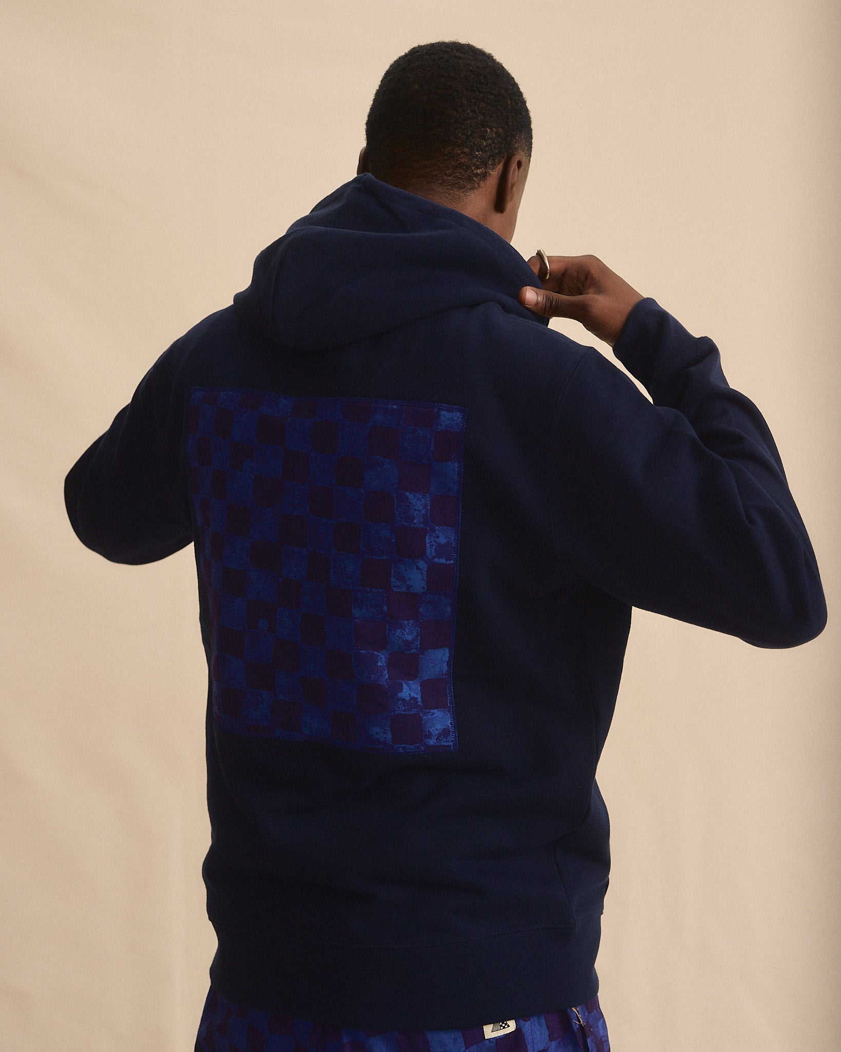 Batik Back Patch Hoodie - French Blue w/ Blue/Purple Check