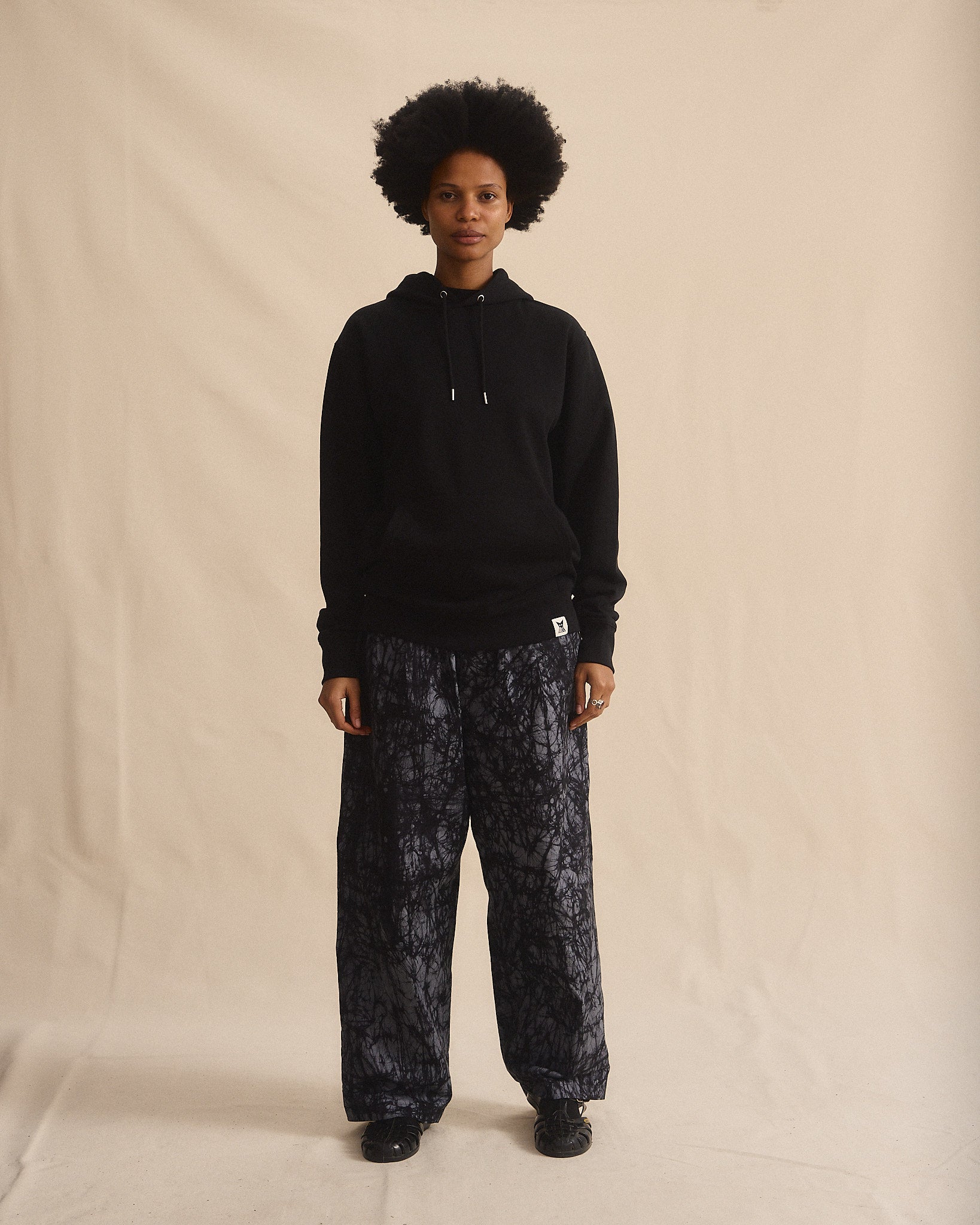 Batik Back Patch Hoodie - Black w/ Black/ Grey Marble