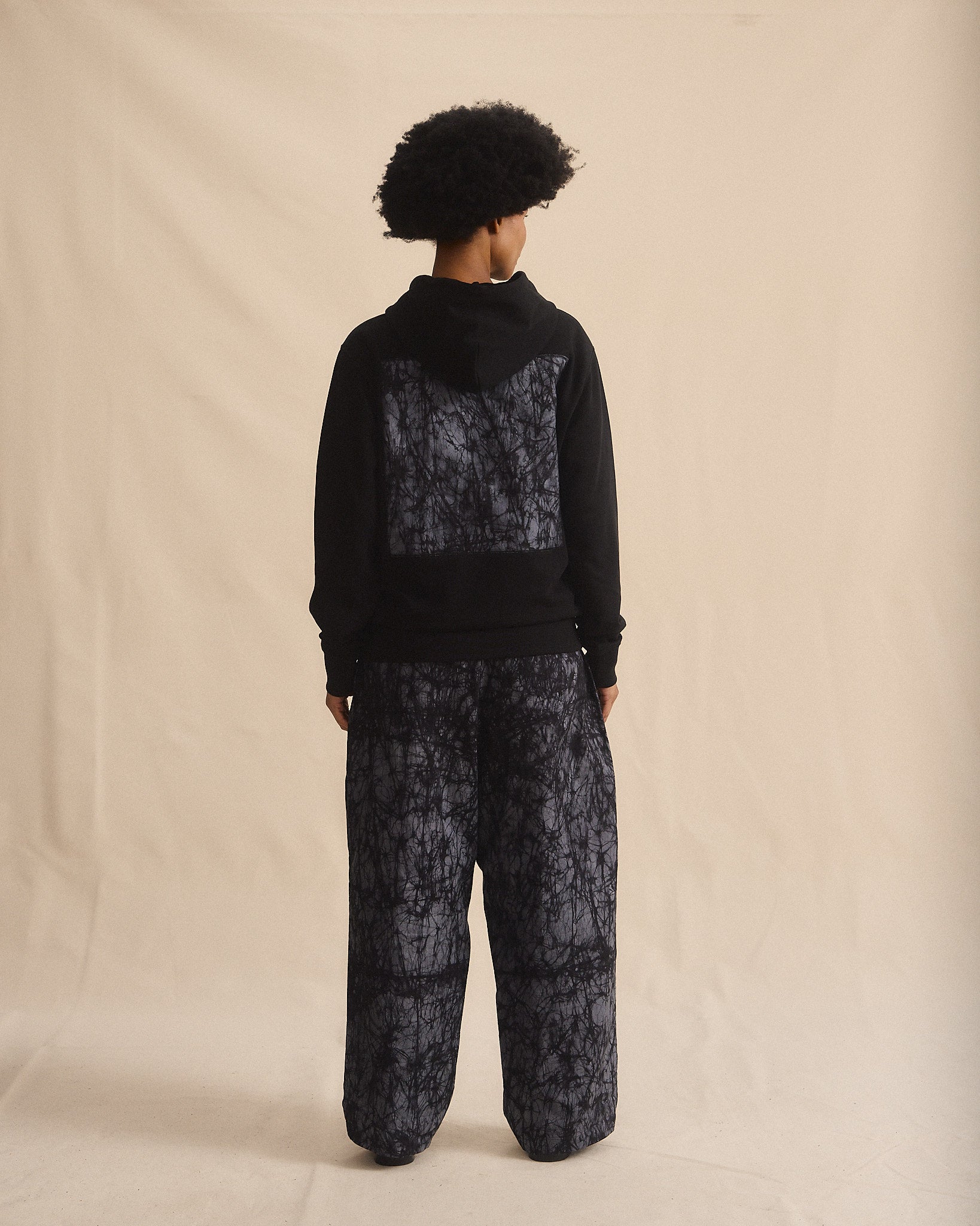 Batik Back Patch Hoodie - Black w/ Black/ Grey Marble