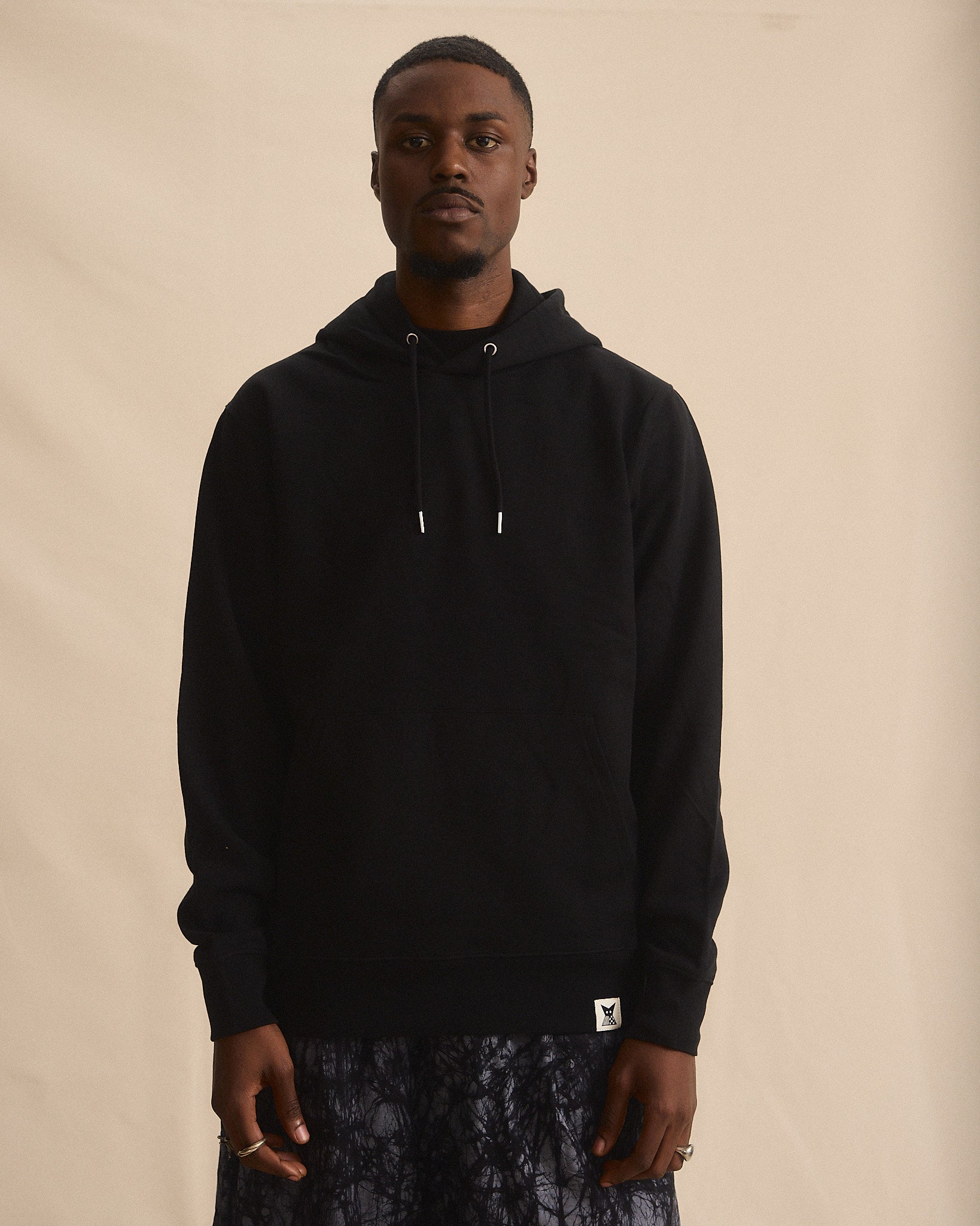 Batik Back Patch Hoodie - Black w/ Black/ Grey Marble