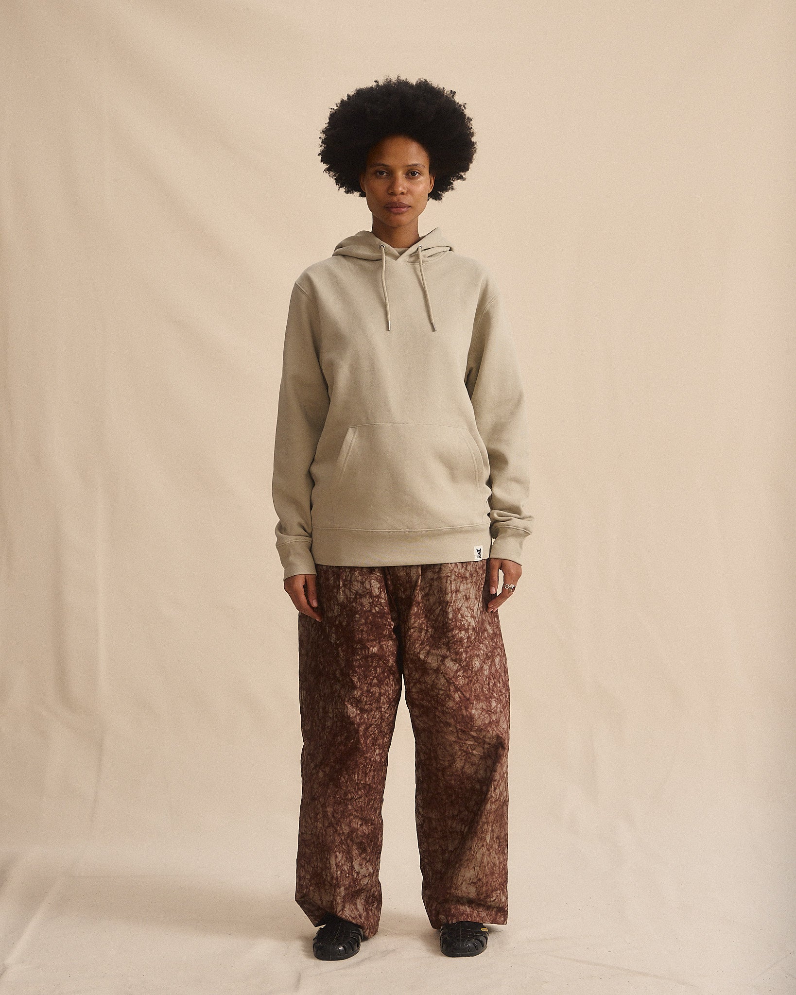 Batik Back Patch Hoodie - Stone w/ Brown/ Beige Marble