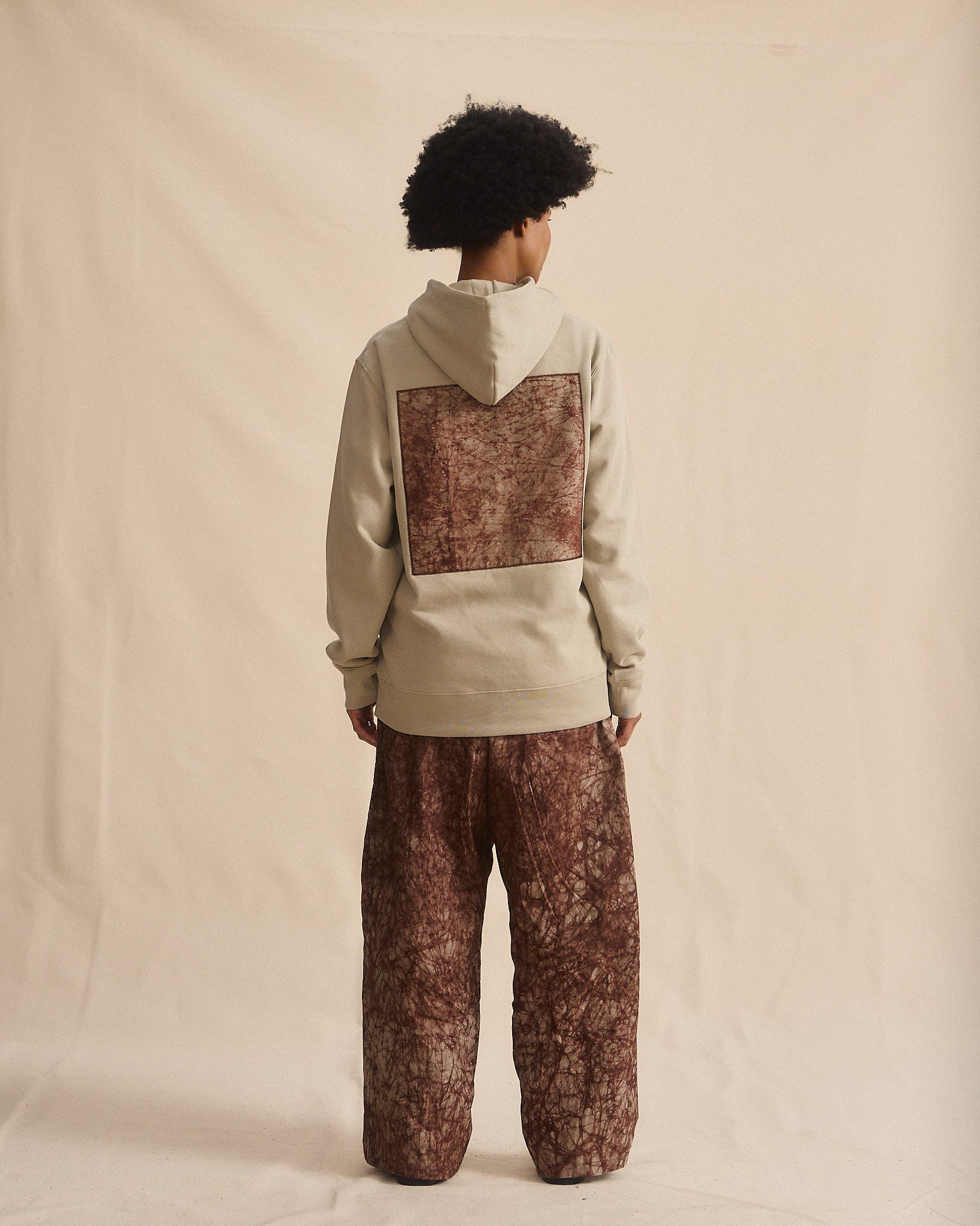 Batik Back Patch Hoodie - Stone w/ Brown/ Beige Marble