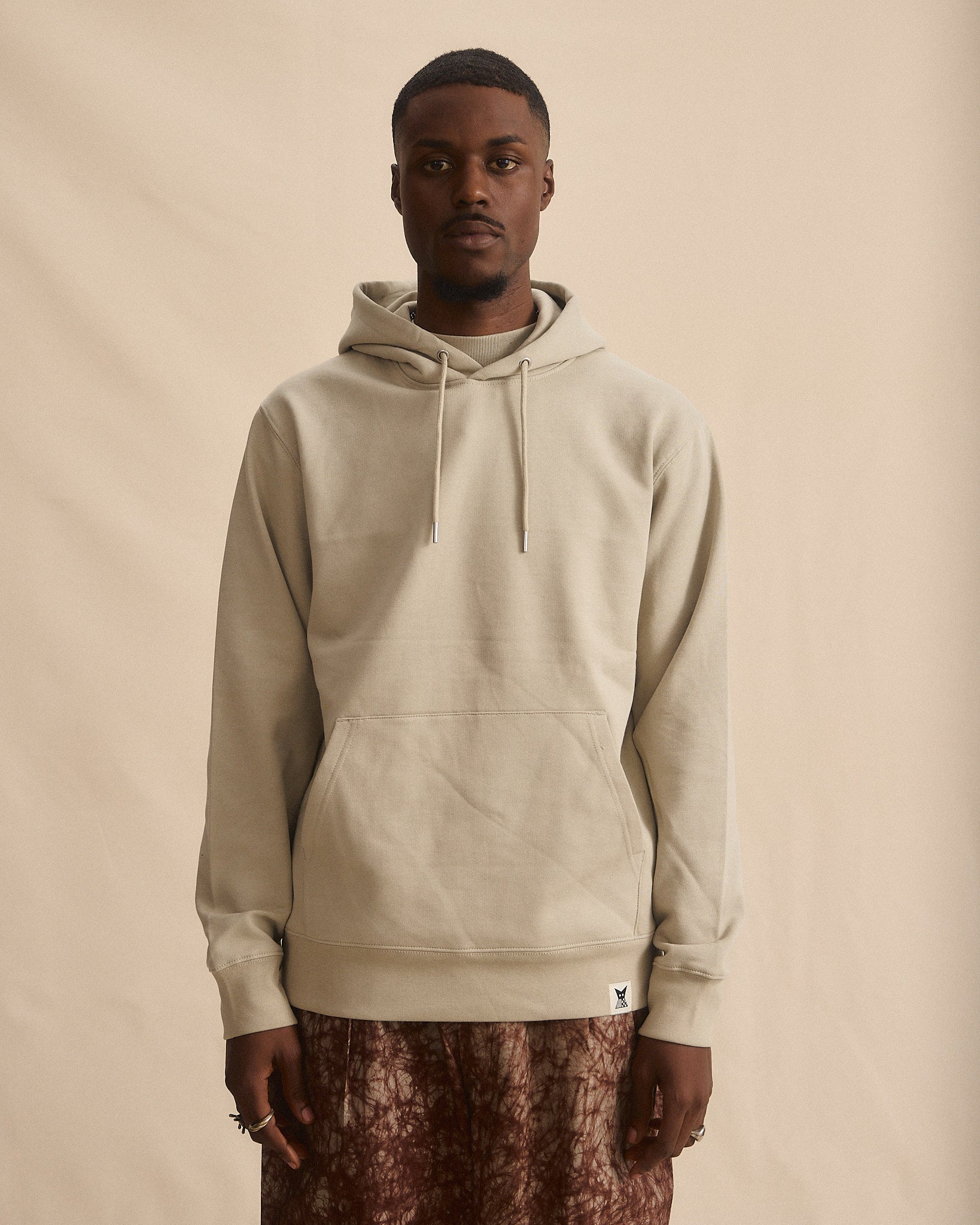 Batik Back Patch Hoodie - Stone w/ Brown/ Beige Marble