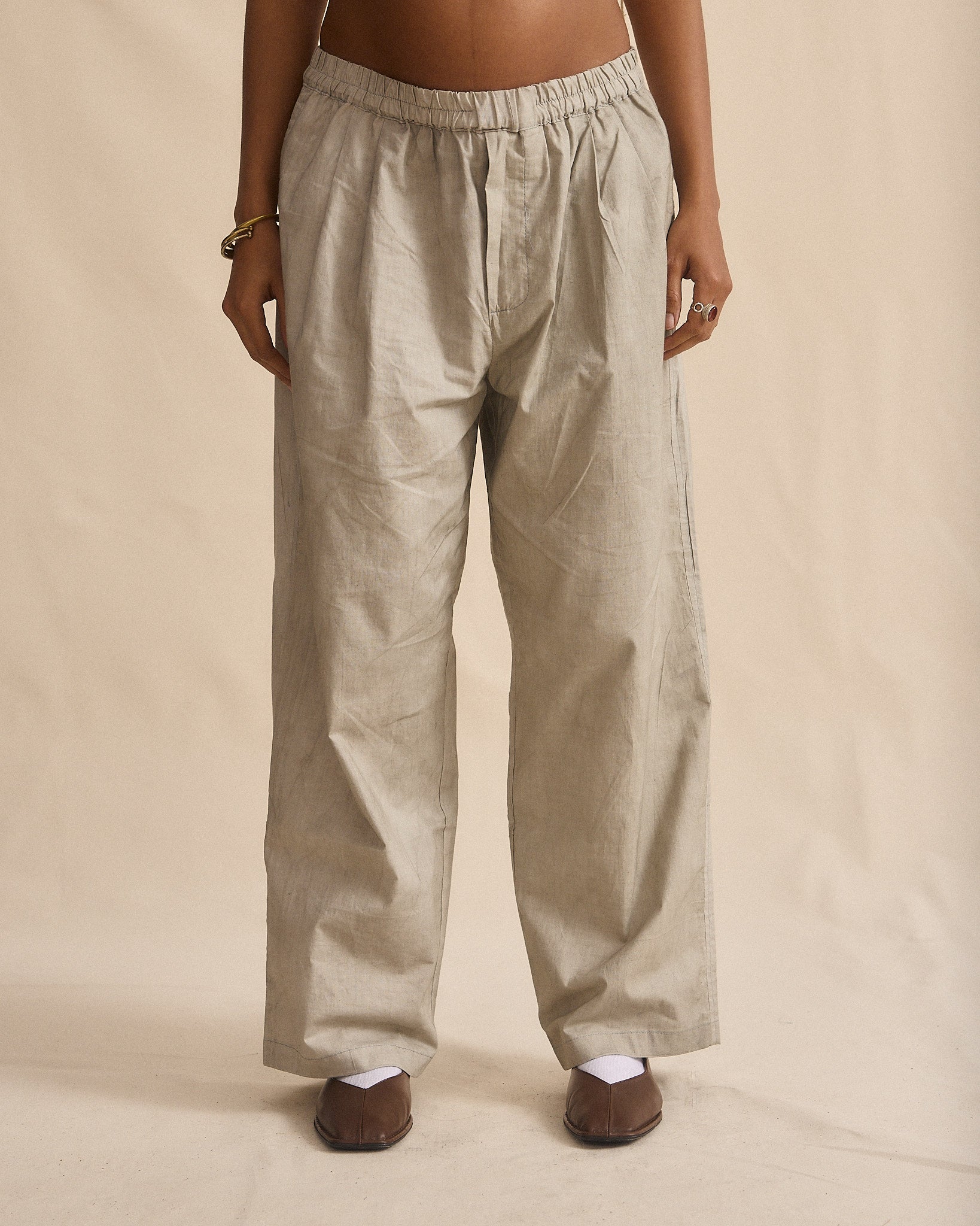 Wide Leg Pant - Grey/ Beige