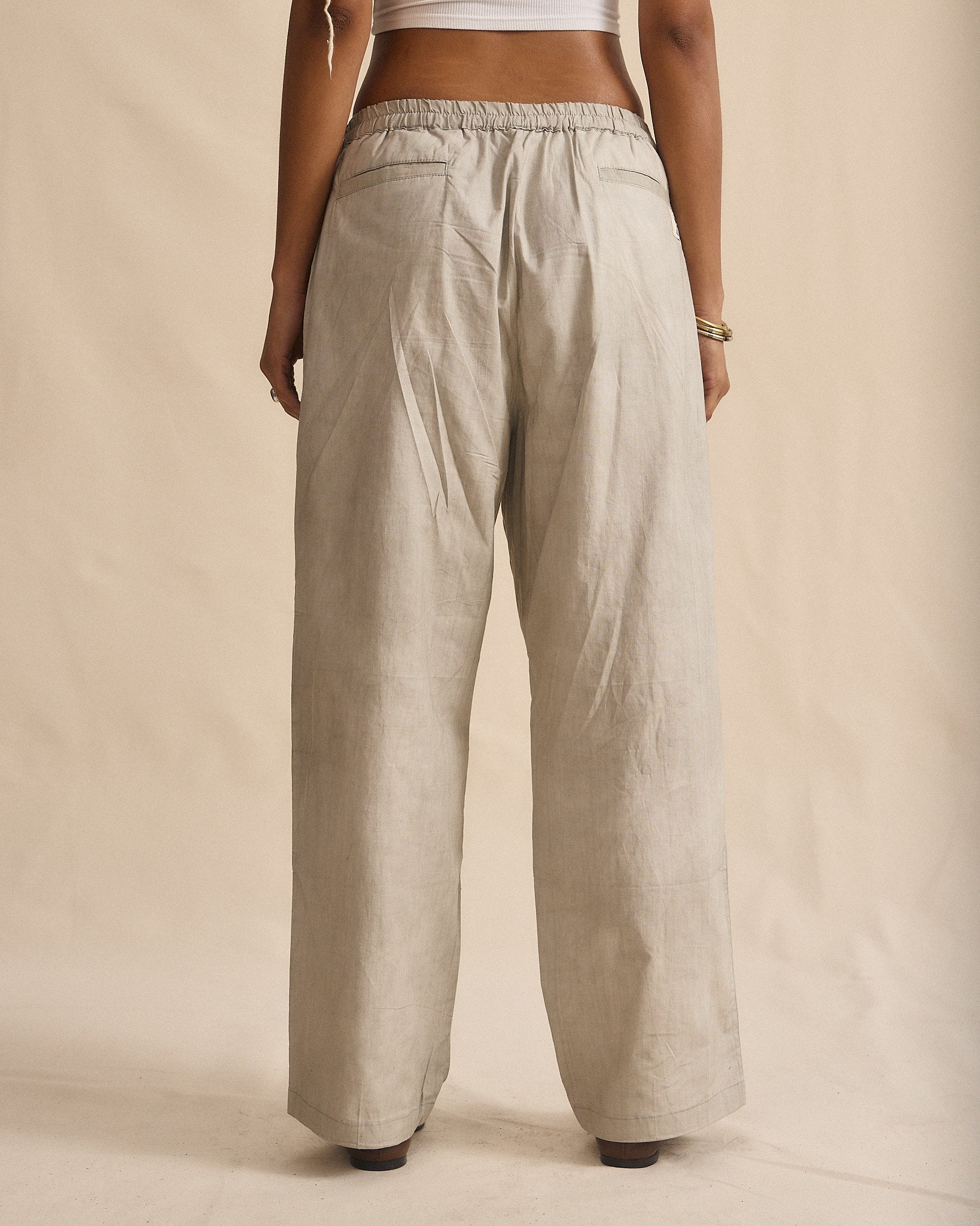 Wide Leg Pant - Grey/ Beige