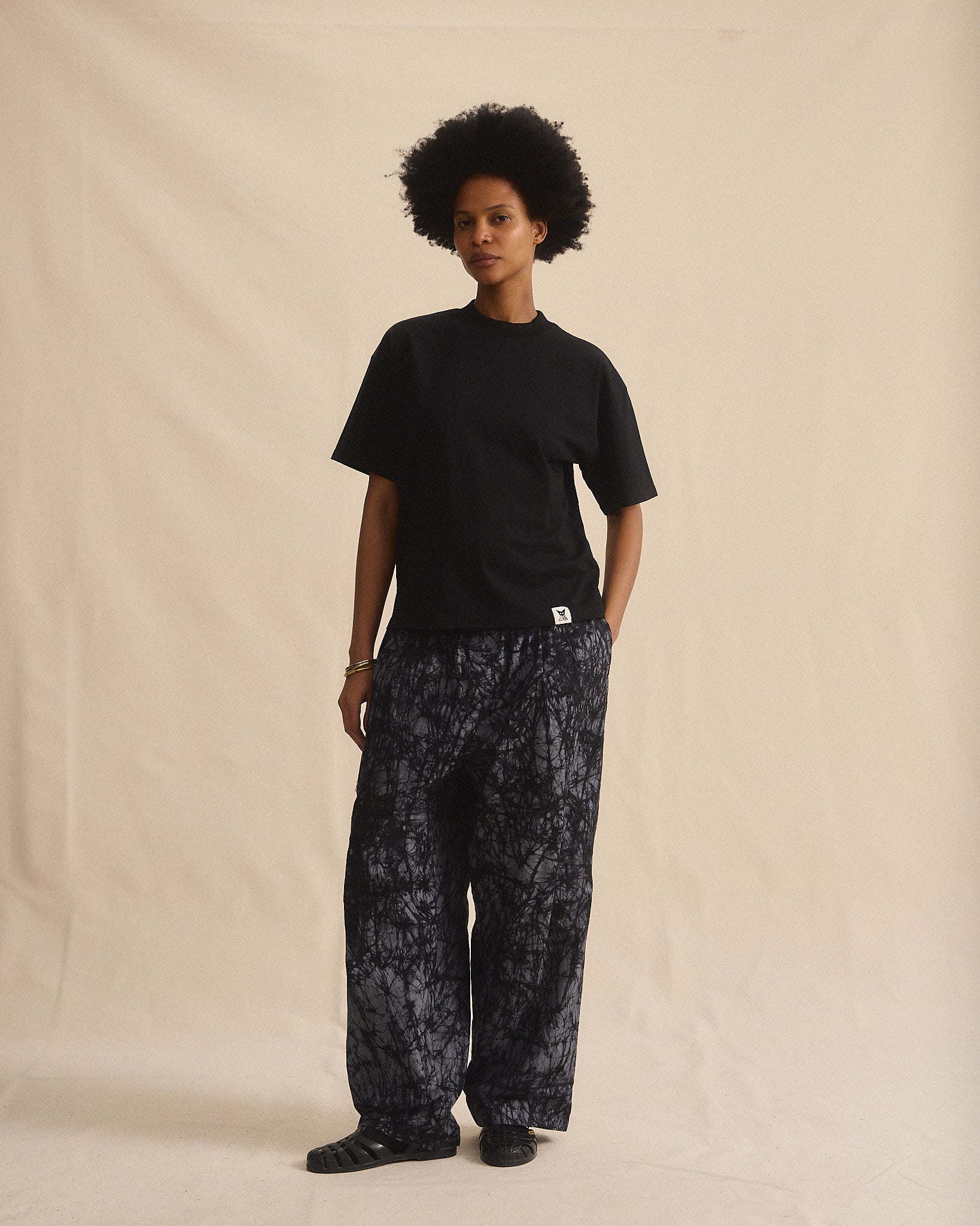 Batik Pant Wide Leg - Black/ Grey Marble