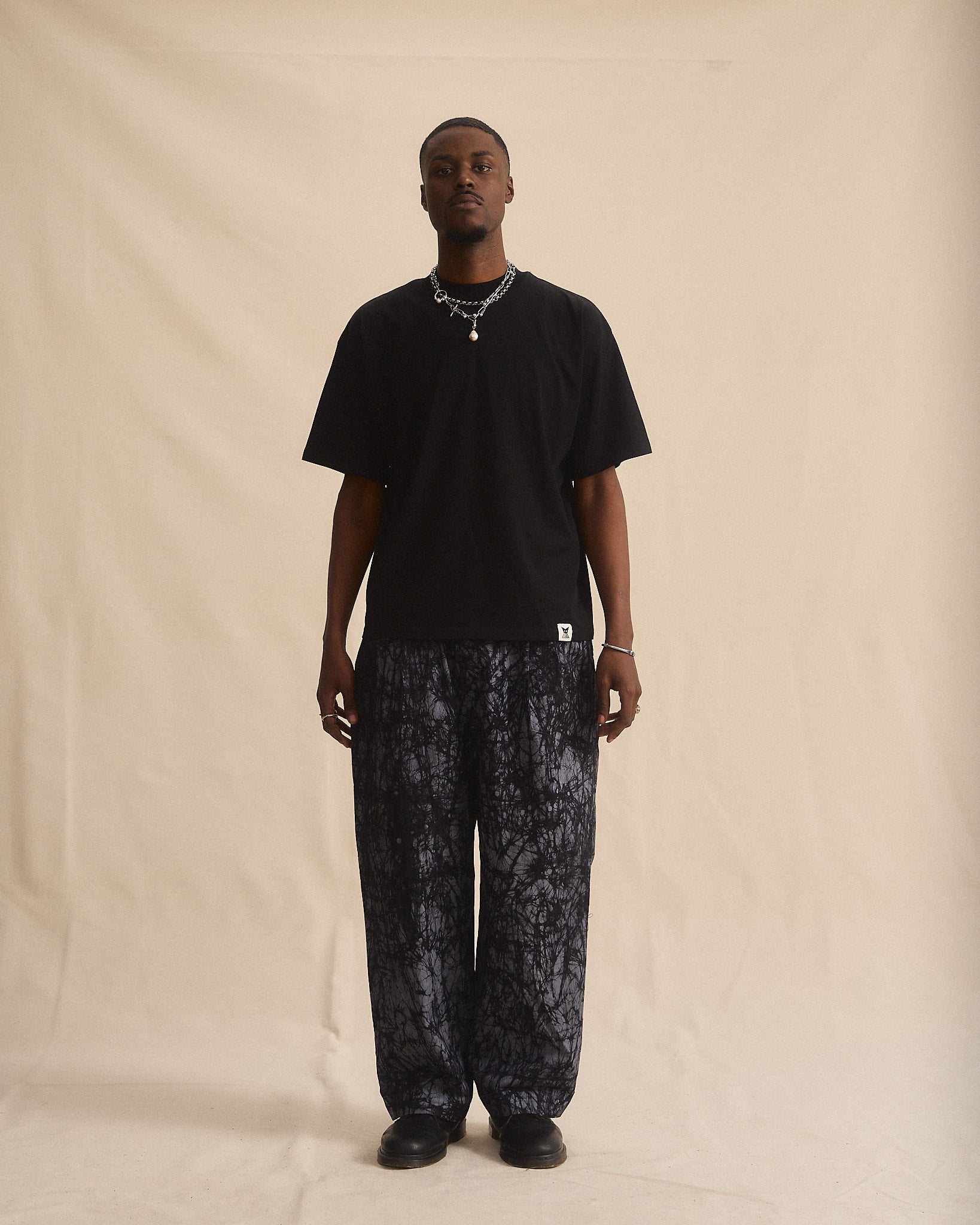 Batik Pant Wide Leg - Black/ Grey Marble