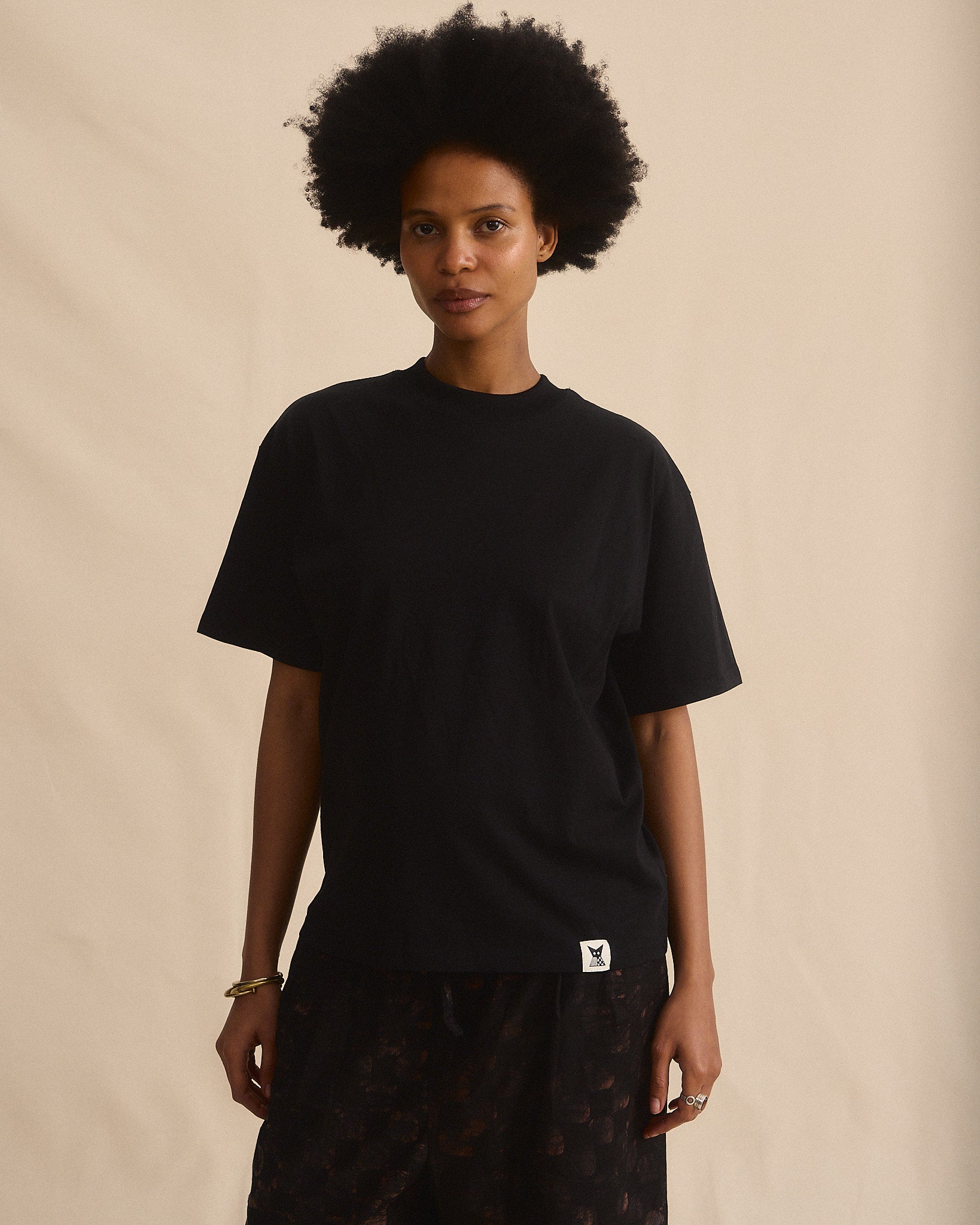 Batik Back Patch T-Shirt -  Black w/ Black/ Brown Check