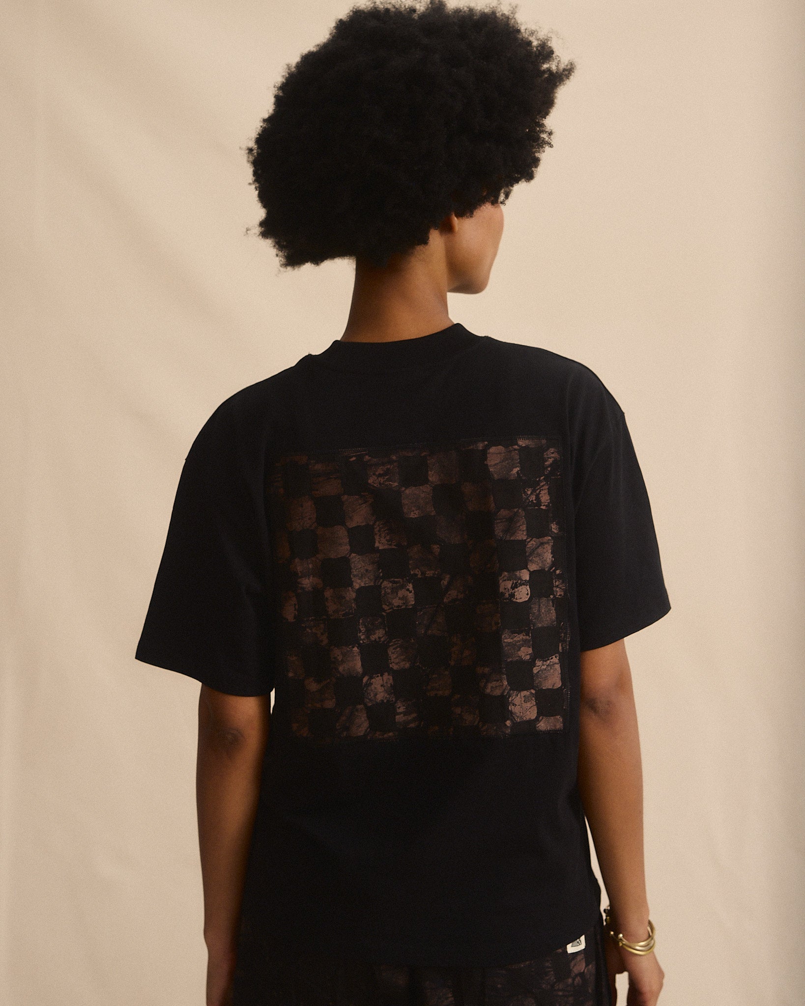 Batik Back Patch T-Shirt -  Black w/ Black/ Brown Check