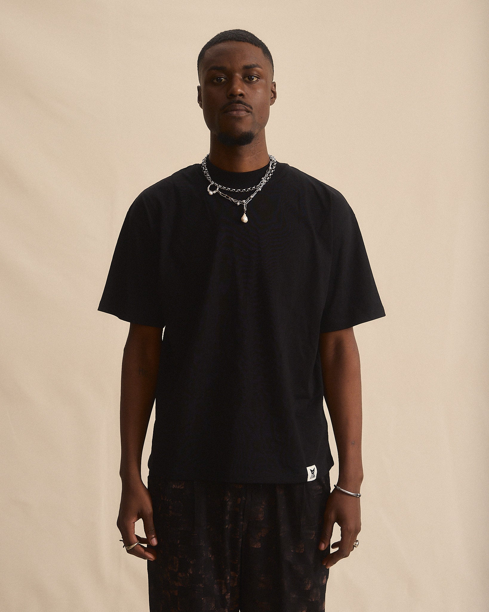 Batik Back Patch T-Shirt -  Black w/ Black/ Brown Check