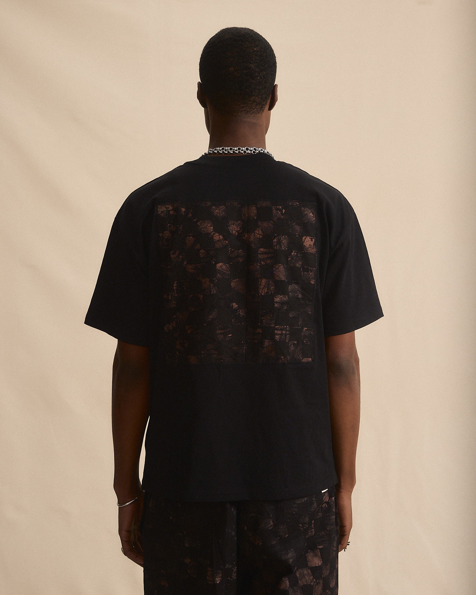 Batik Back Patch T-Shirt -  Black w/ Black/ Brown Check