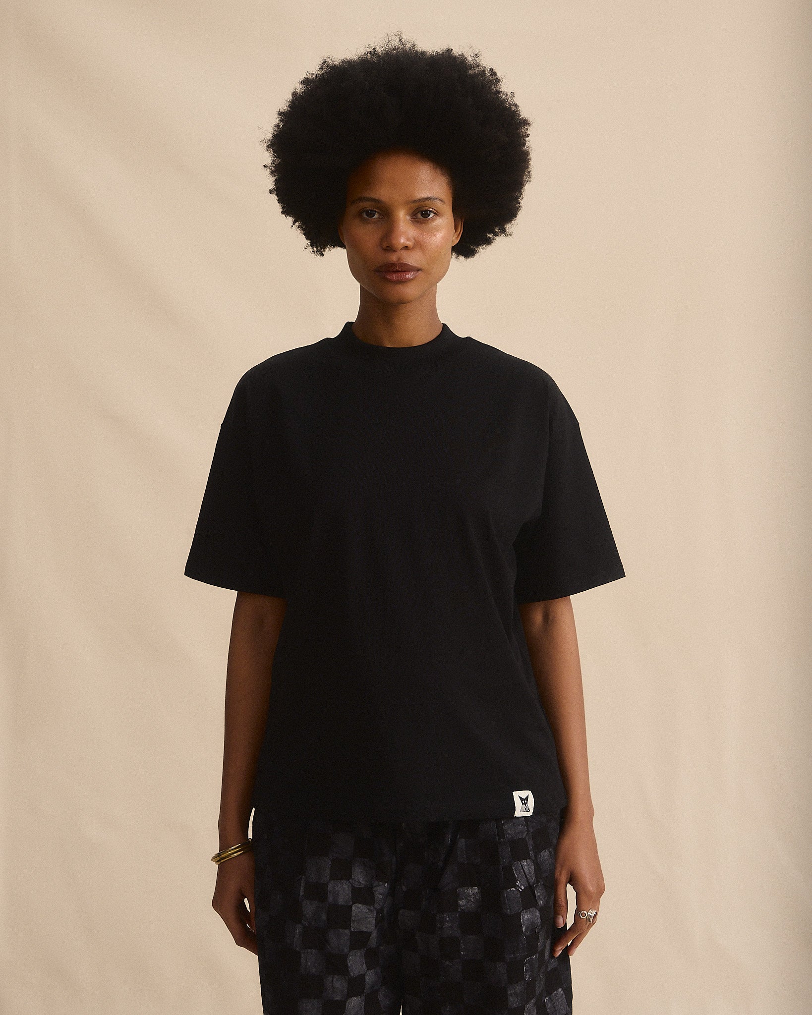 Batik Back Patch T-Shirt -  Black w/ Black/ Lavender Grey Check