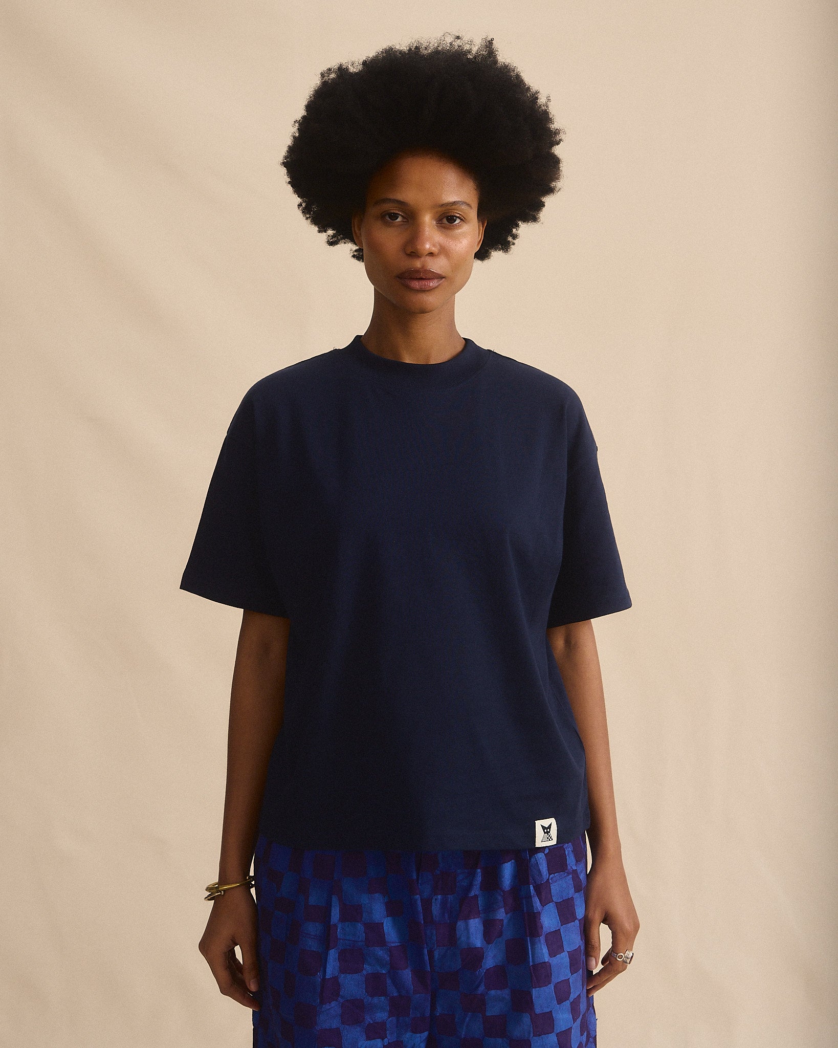 Batik Back Patch T-Shirt - French Blue w/ Blue/Purple Check