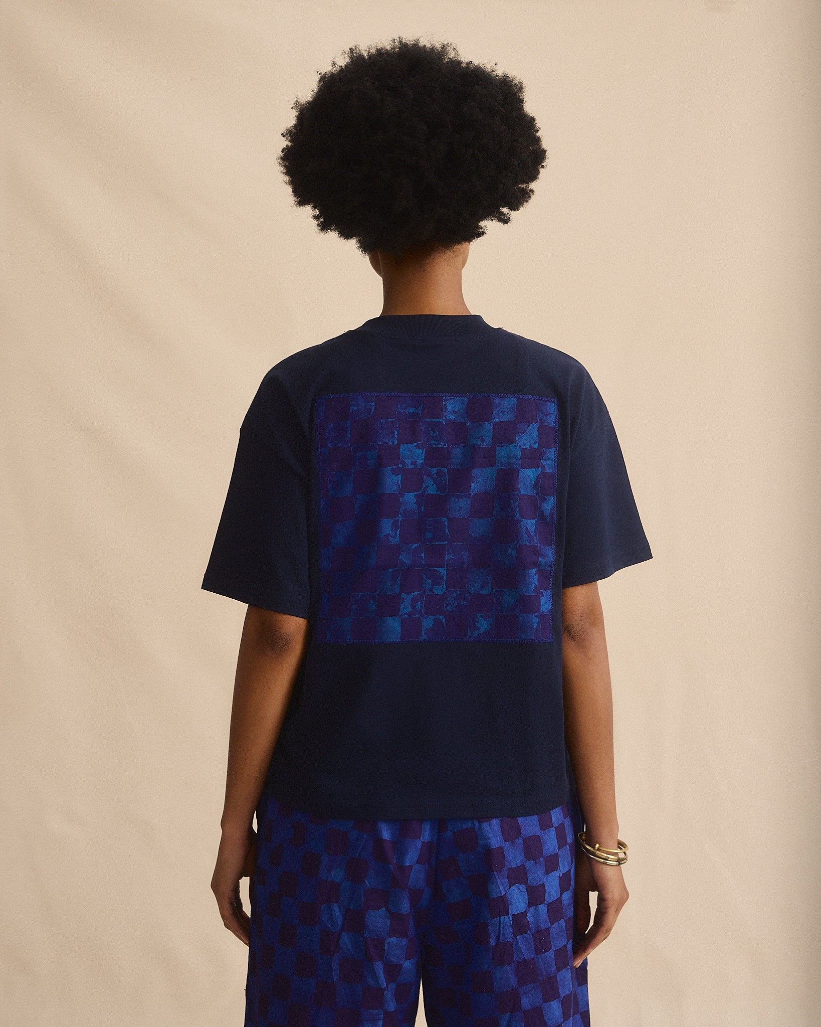 Batik Back Patch T-Shirt - French Blue w/ Blue/Purple Check