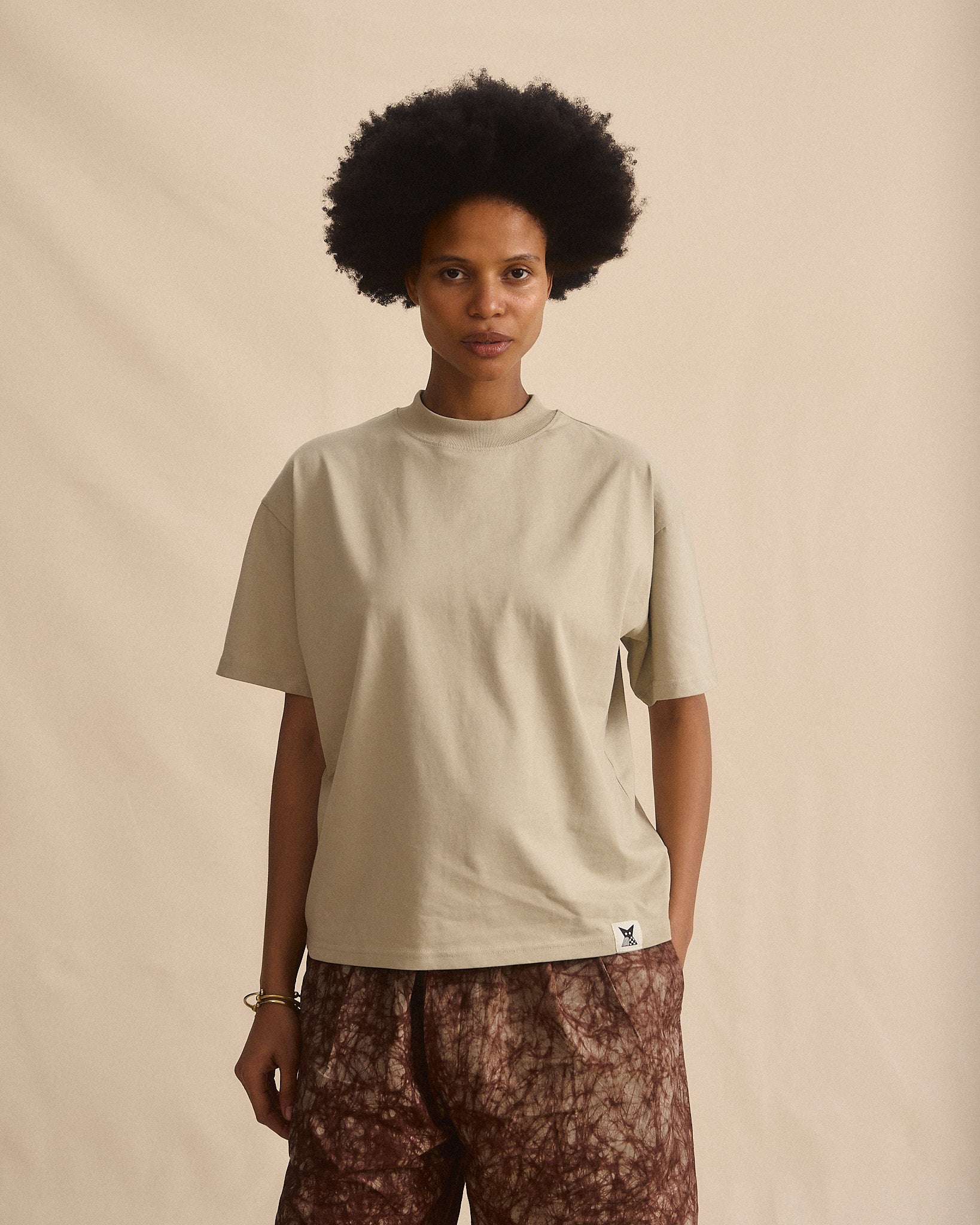 Batik Back Patch T-Shirt - Stone w/ Brown/ Beige Marble