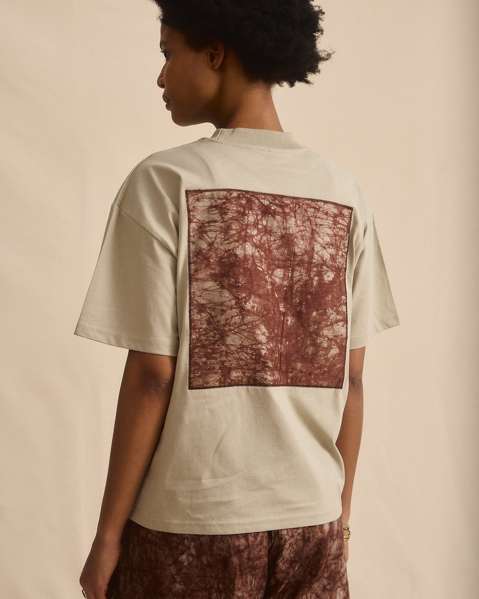 Batik Back Patch T-Shirt - Stone w/ Brown/ Beige Marble