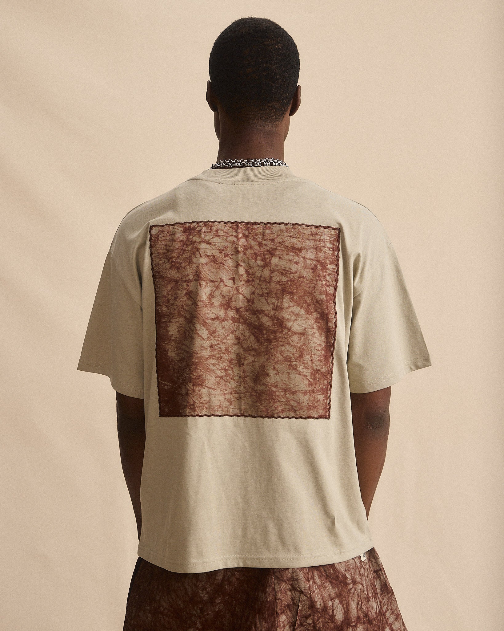 Batik Back Patch T-Shirt - Stone w/ Brown/ Beige Marble