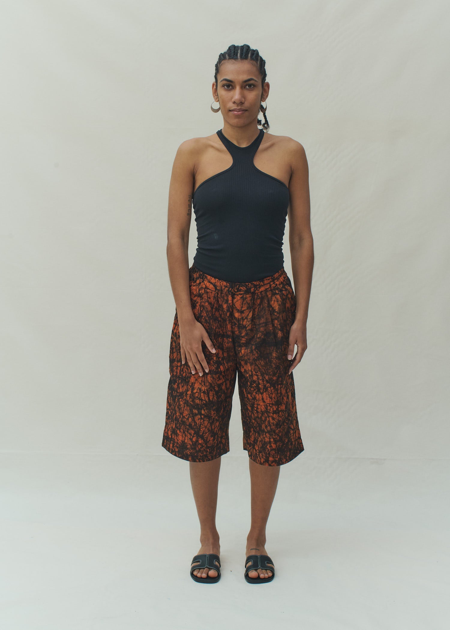 Batik Wide Leg Shorts - Orange/ Black Marble