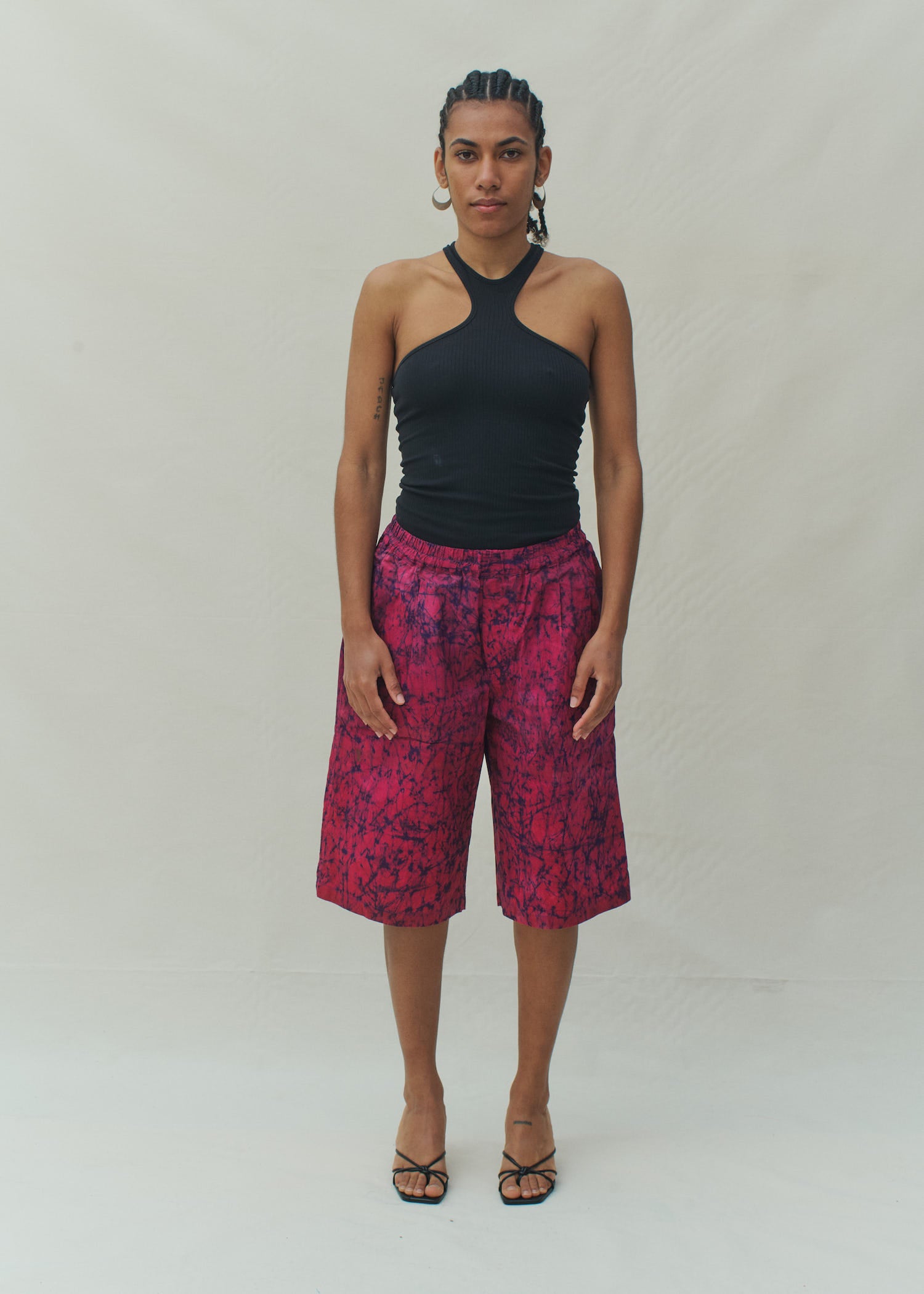Batik Wide Leg Shorts - Cerise/ Blue Marble