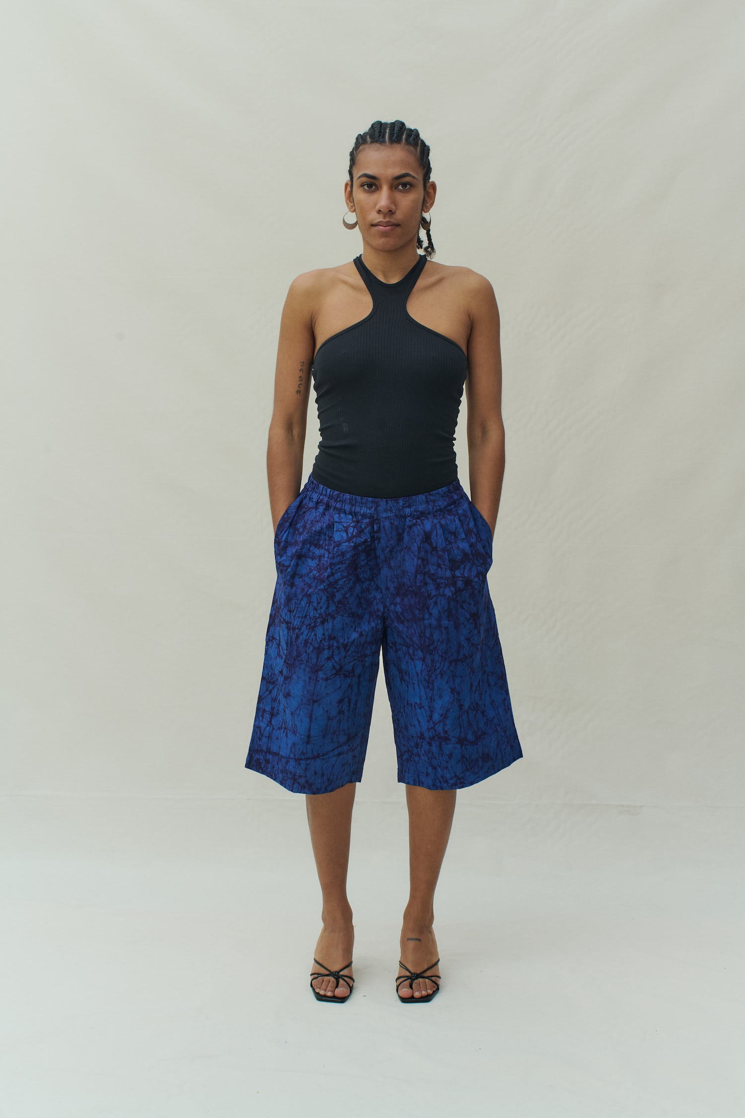 Batik Wide Leg Shorts - Blue/ Dark Blue Marble