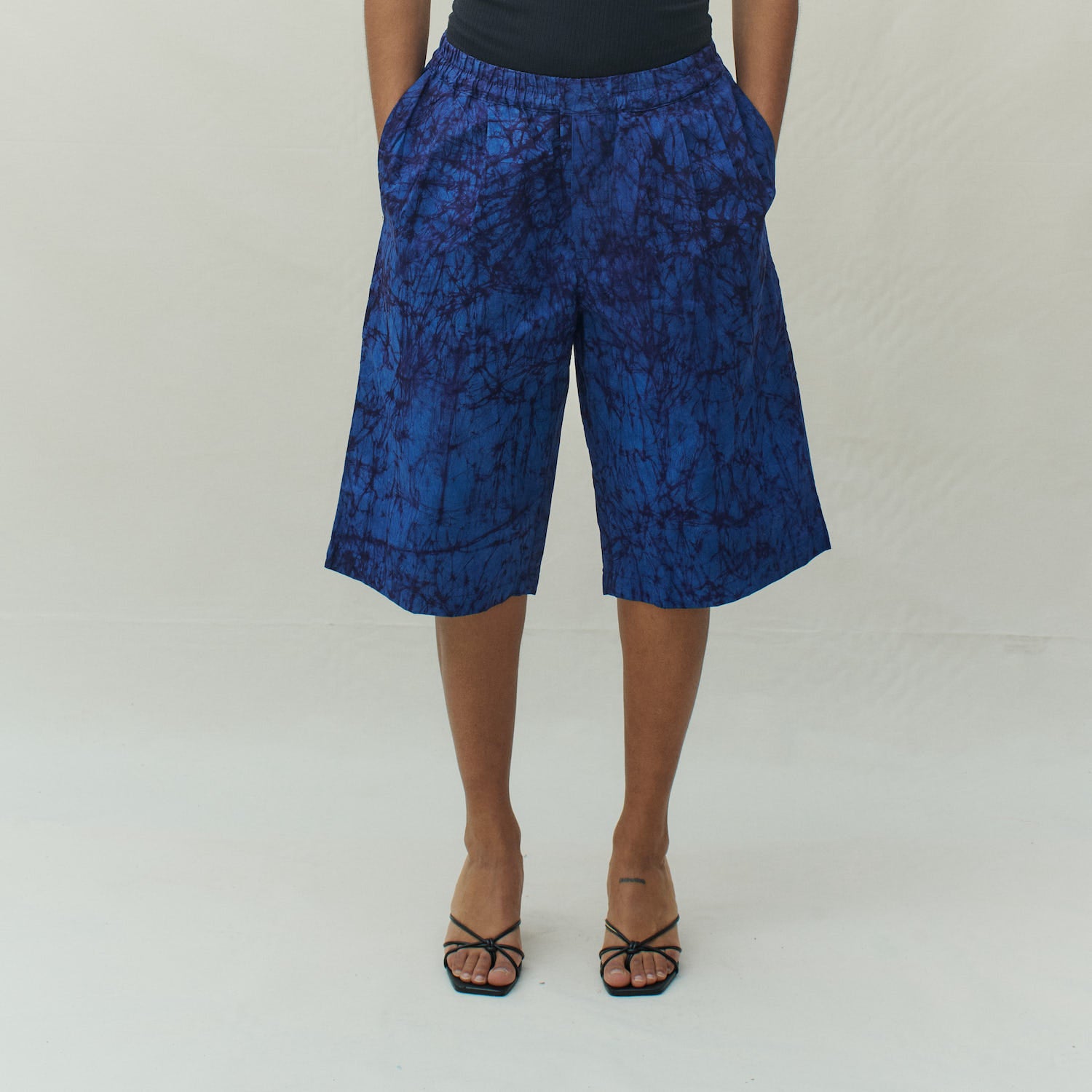 Batik Wide Leg Shorts - Blue/ Dark Blue Marble