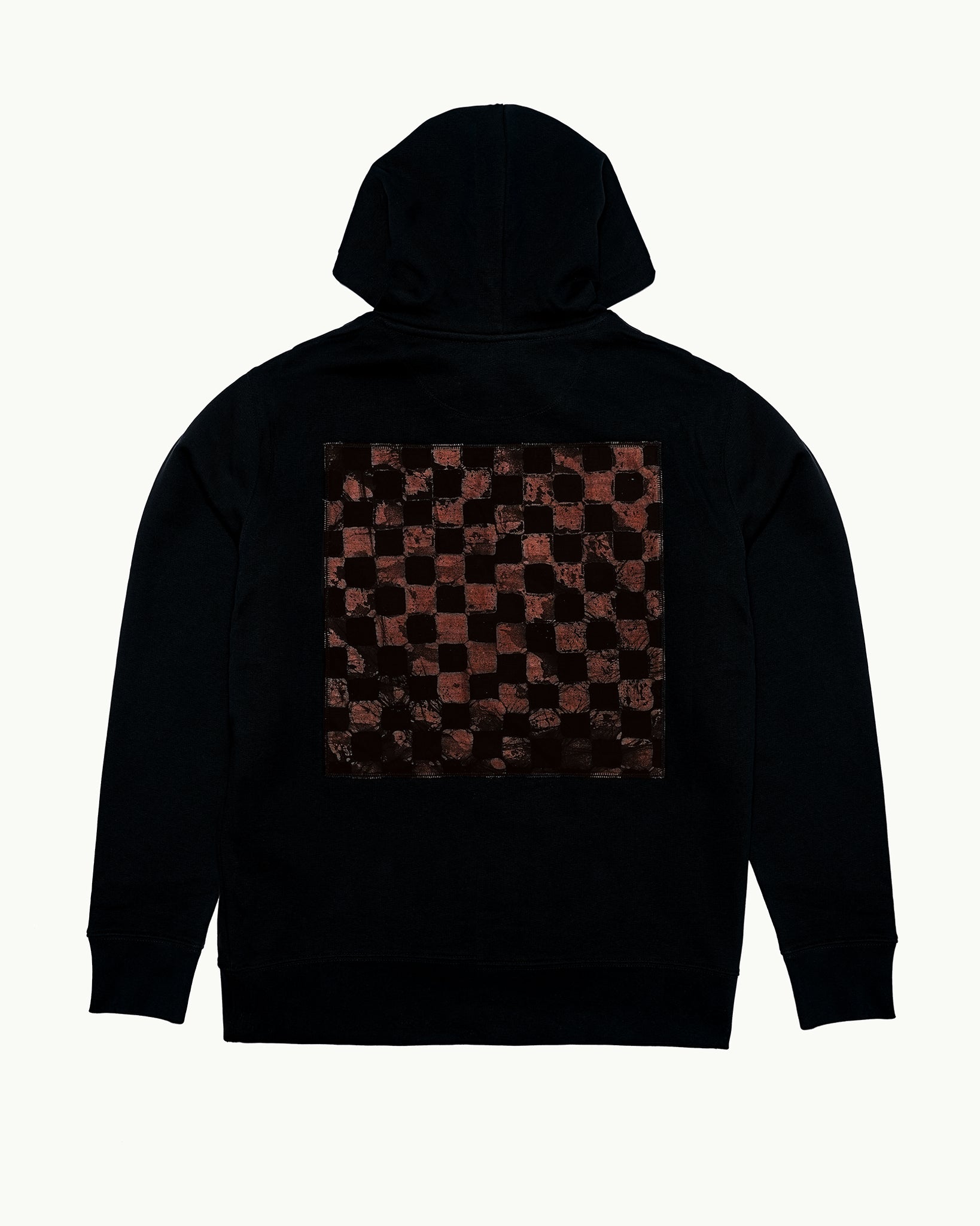 Batik Back Patch Hoodie -  Black w/ Black/ Brown Check