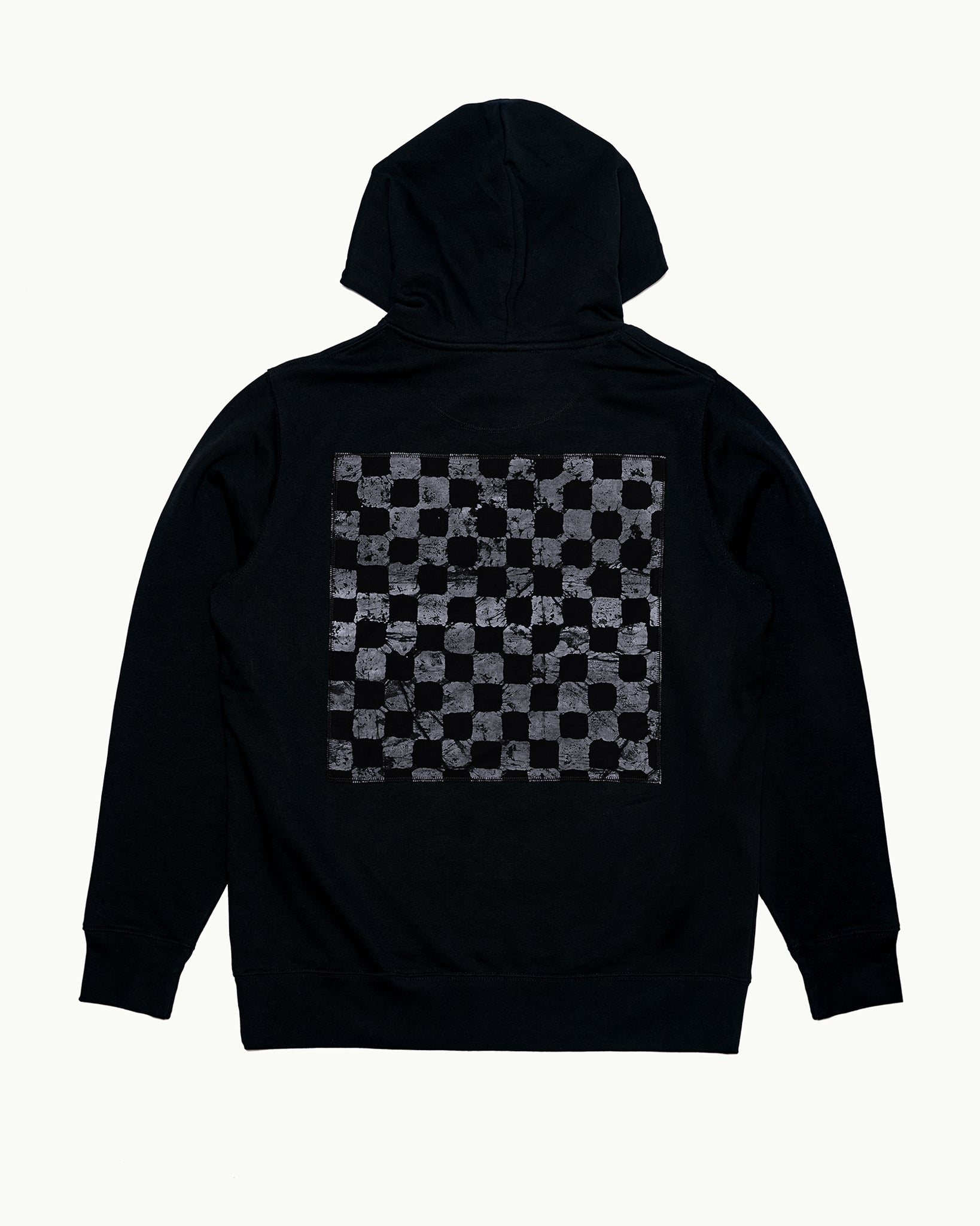 Batik Back Patch Hoodie -  Black w/ Black/ Grey Check